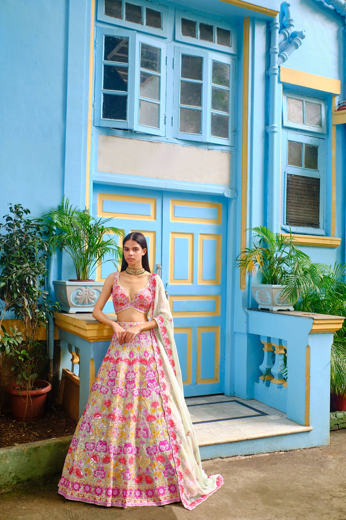 Mint Applique Floral Lehenga