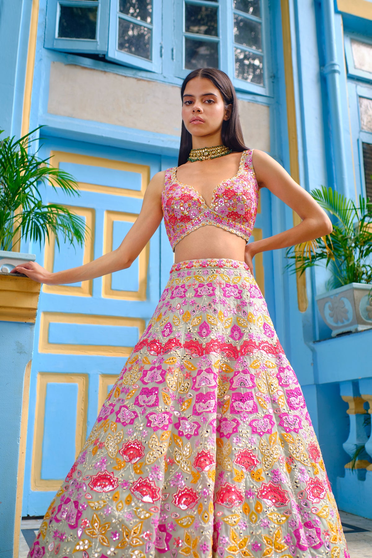 Mint Applique Floral Lehenga