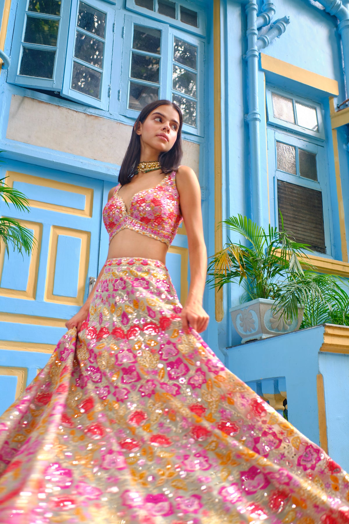 Mint Applique Floral Lehenga