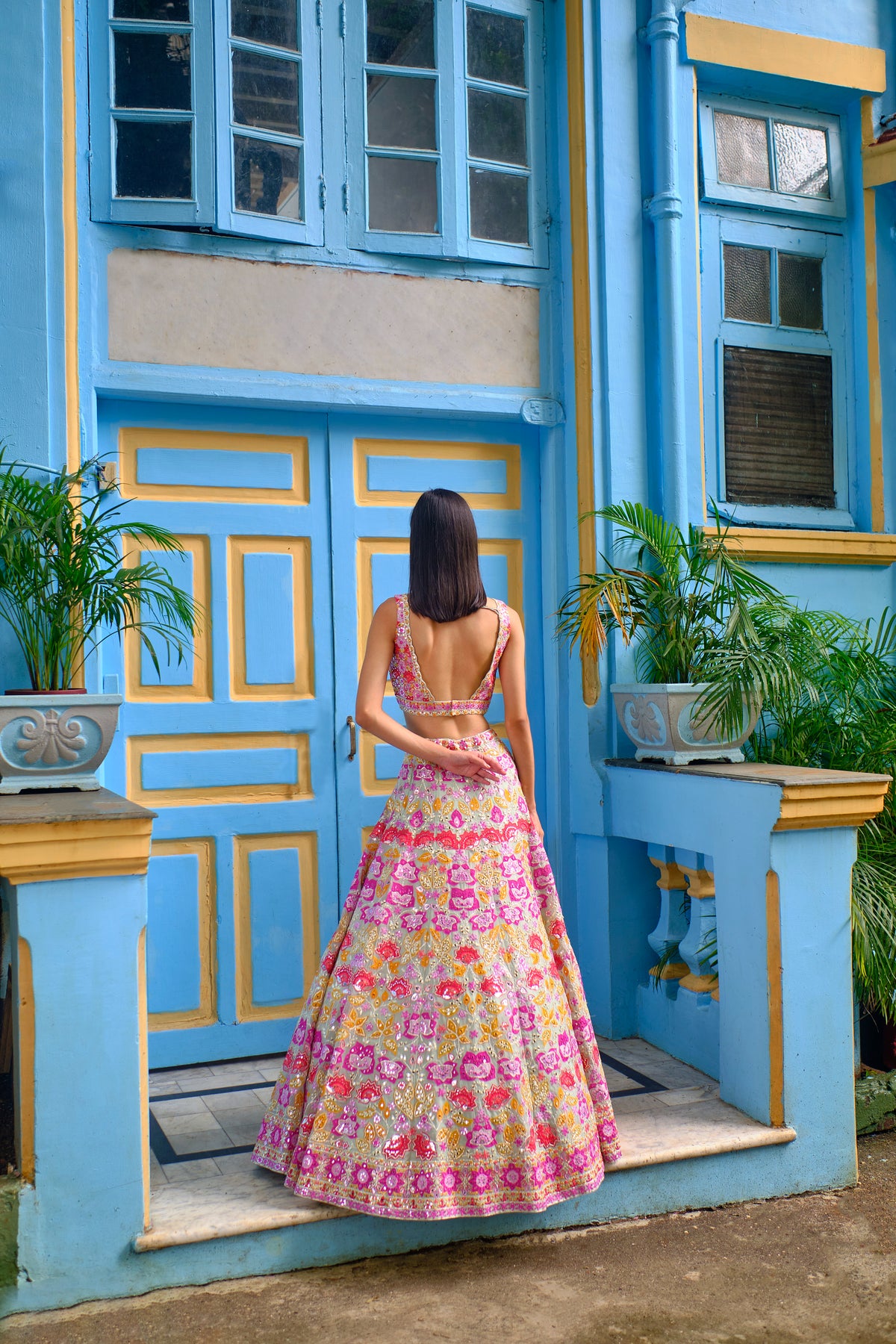 Mint Applique Floral Lehenga