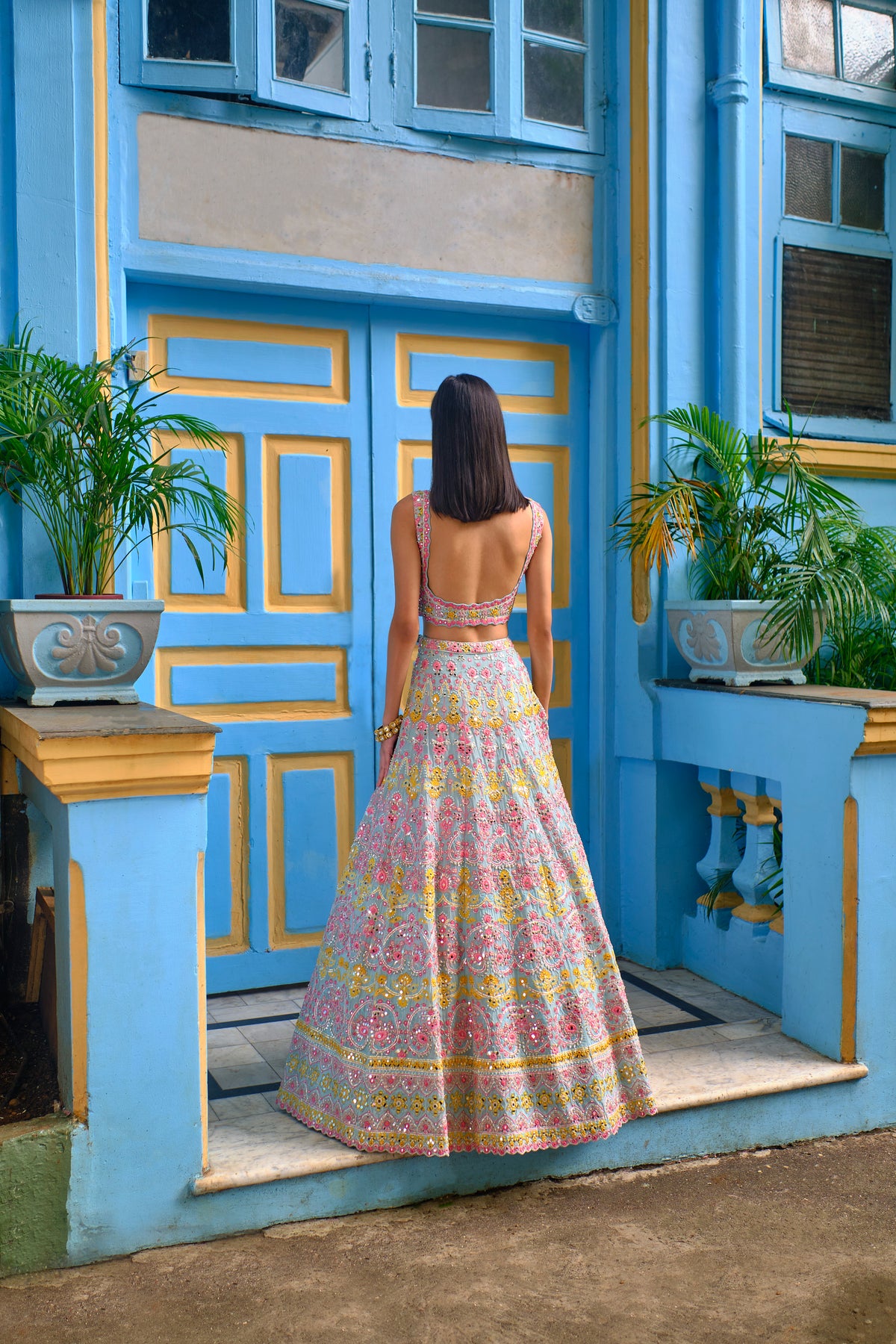 Aqua Scallop Pearl Lehenga