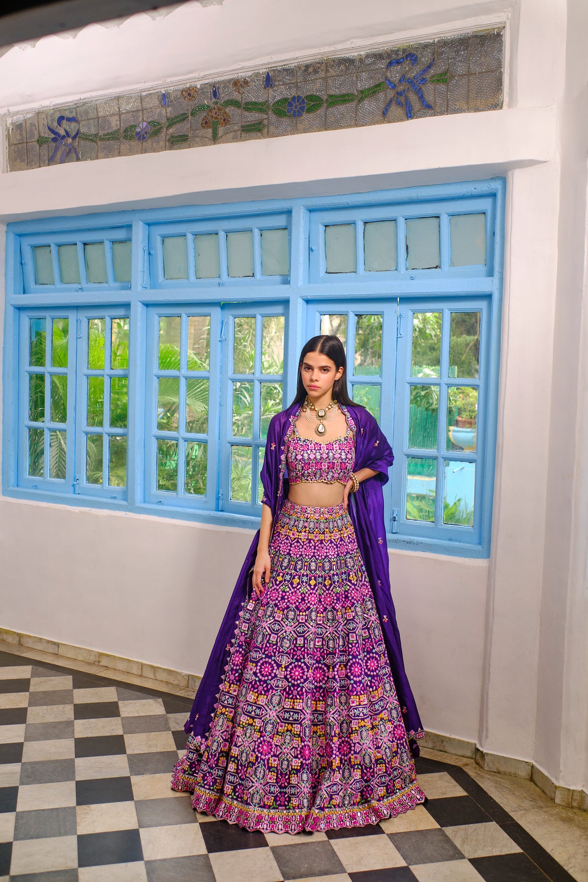 Purple Geometric Lehenga