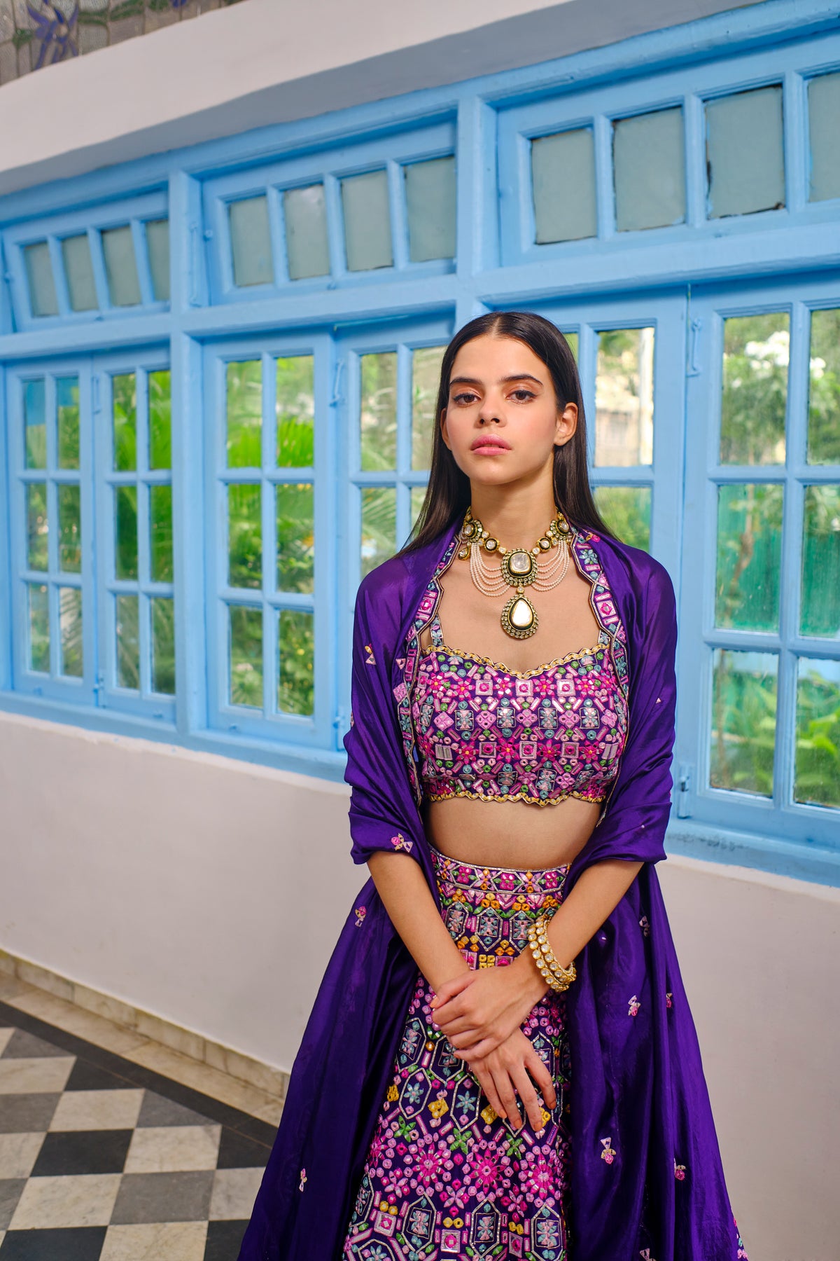 Purple Geometric Lehenga
