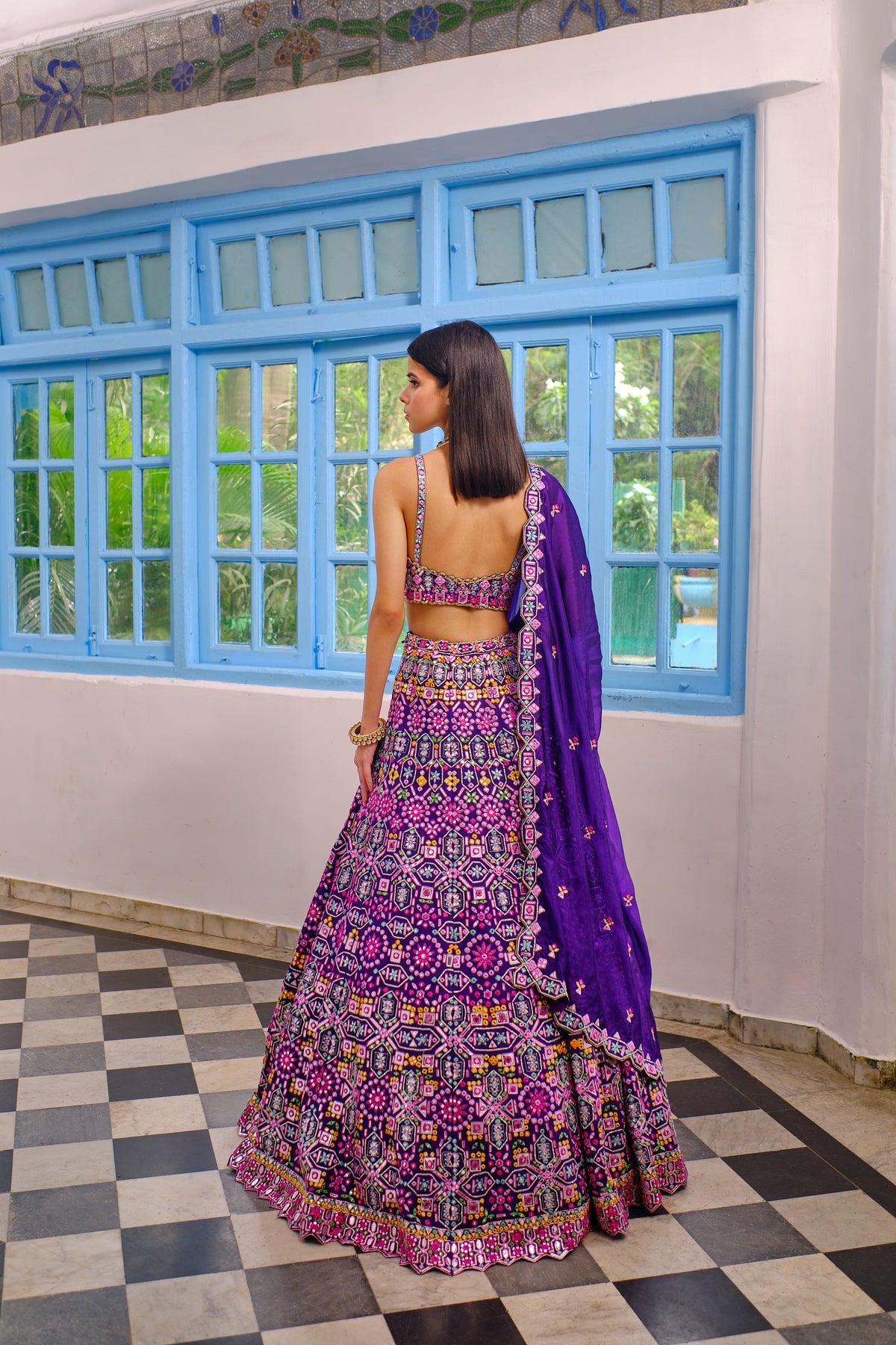 Purple Geometric Lehenga