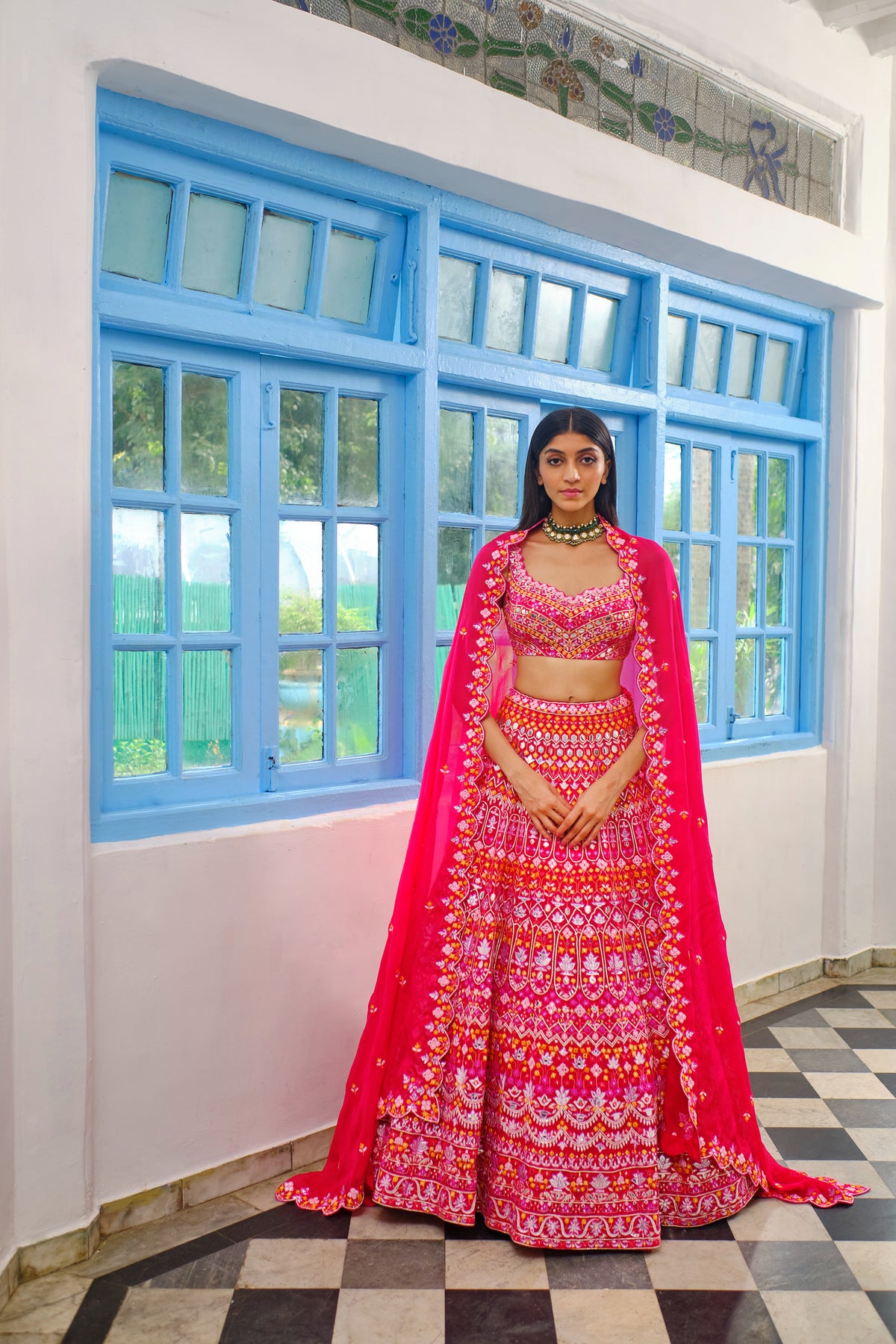 Hot Red Horizontal Lehenga