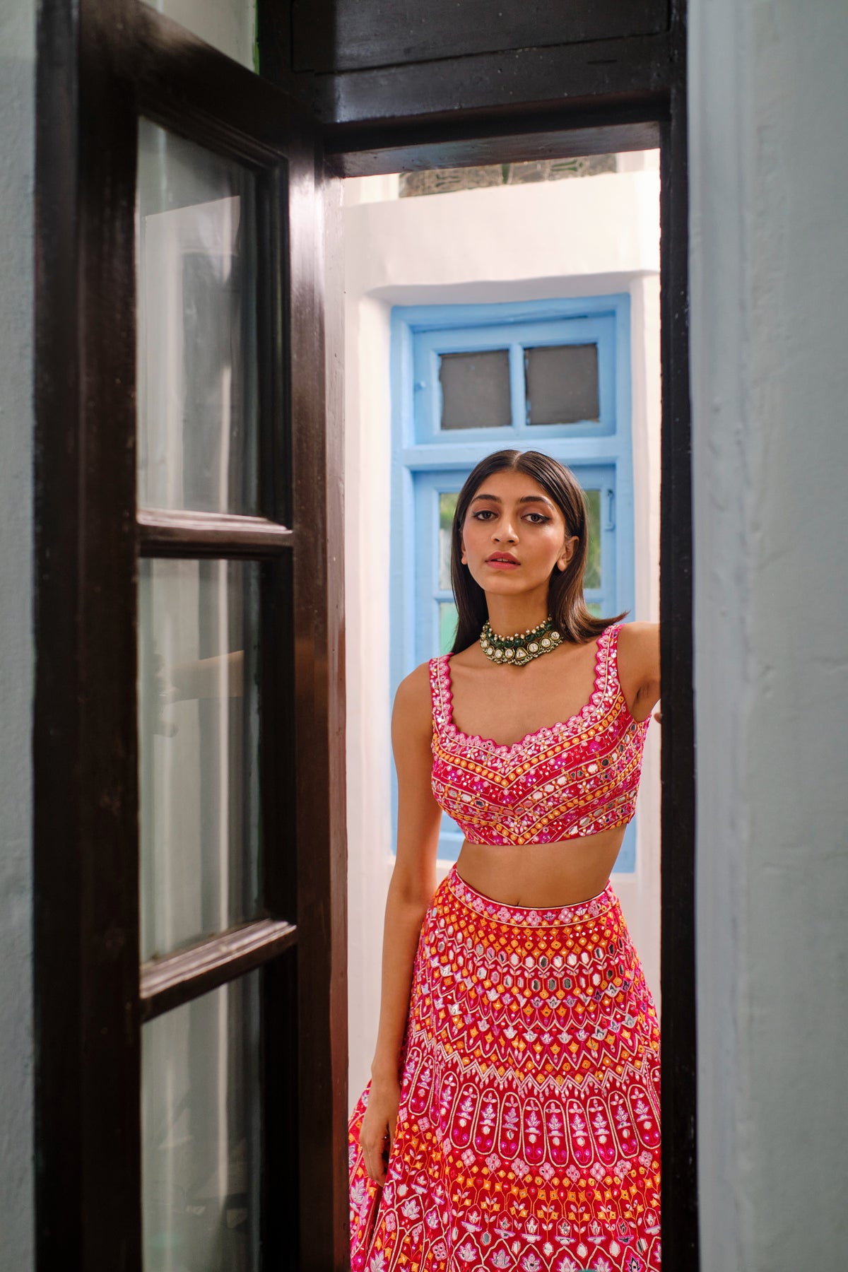 Hot Red Horizontal Lehenga