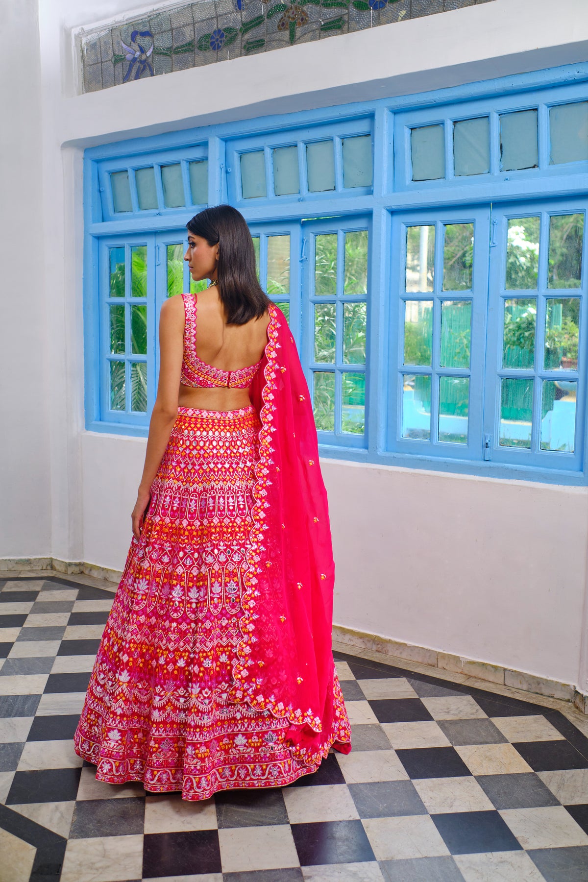 Hot Red Horizontal Lehenga