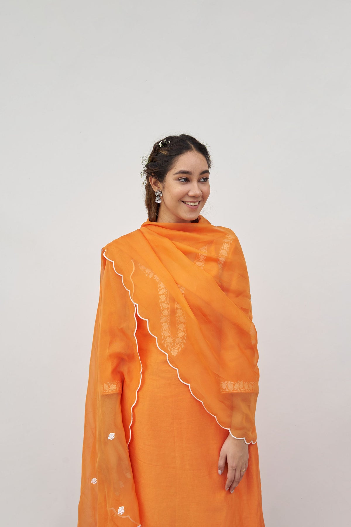 Orange chanderi embroidered kurta set