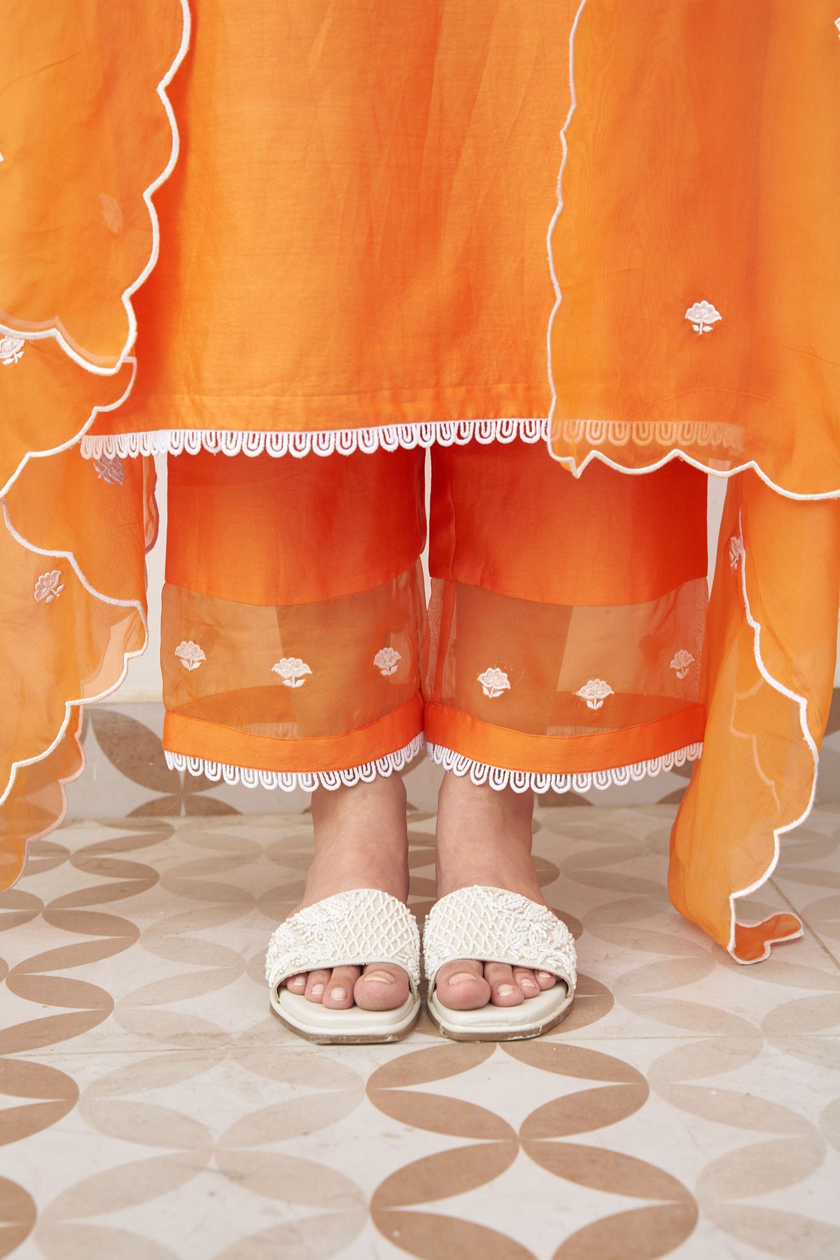 Orange chanderi embroidered kurta set