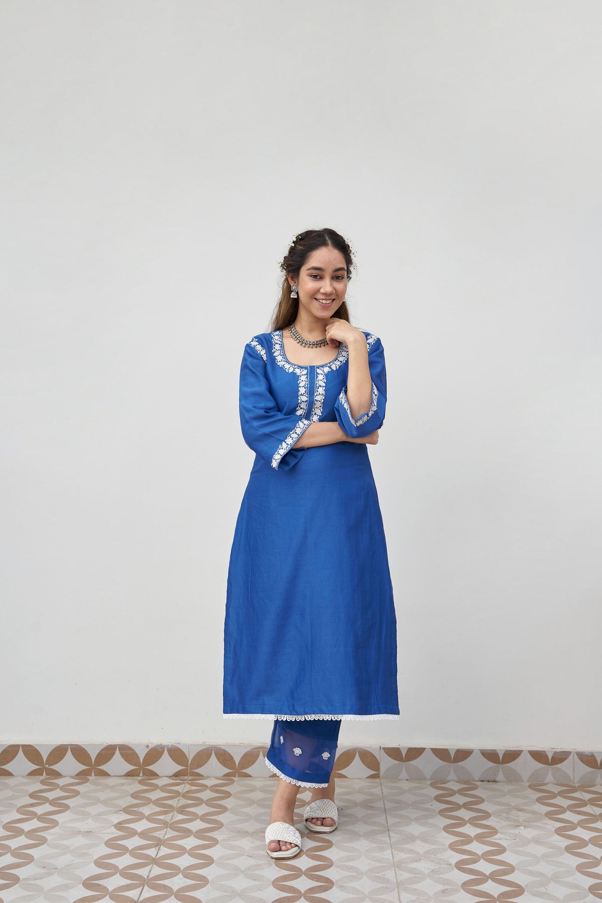 Royal blue chanderi kurta set