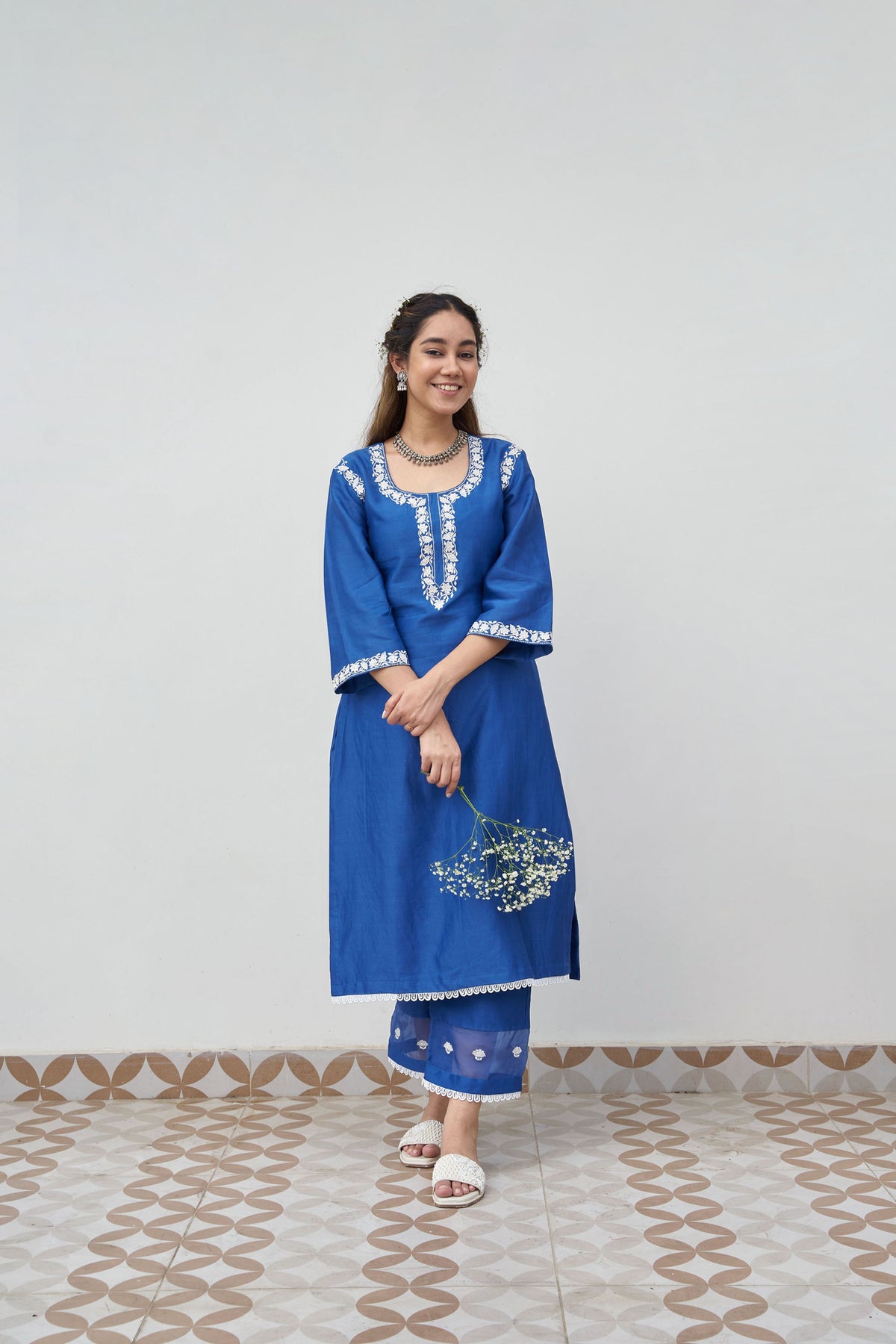 Royal blue chanderi kurta set