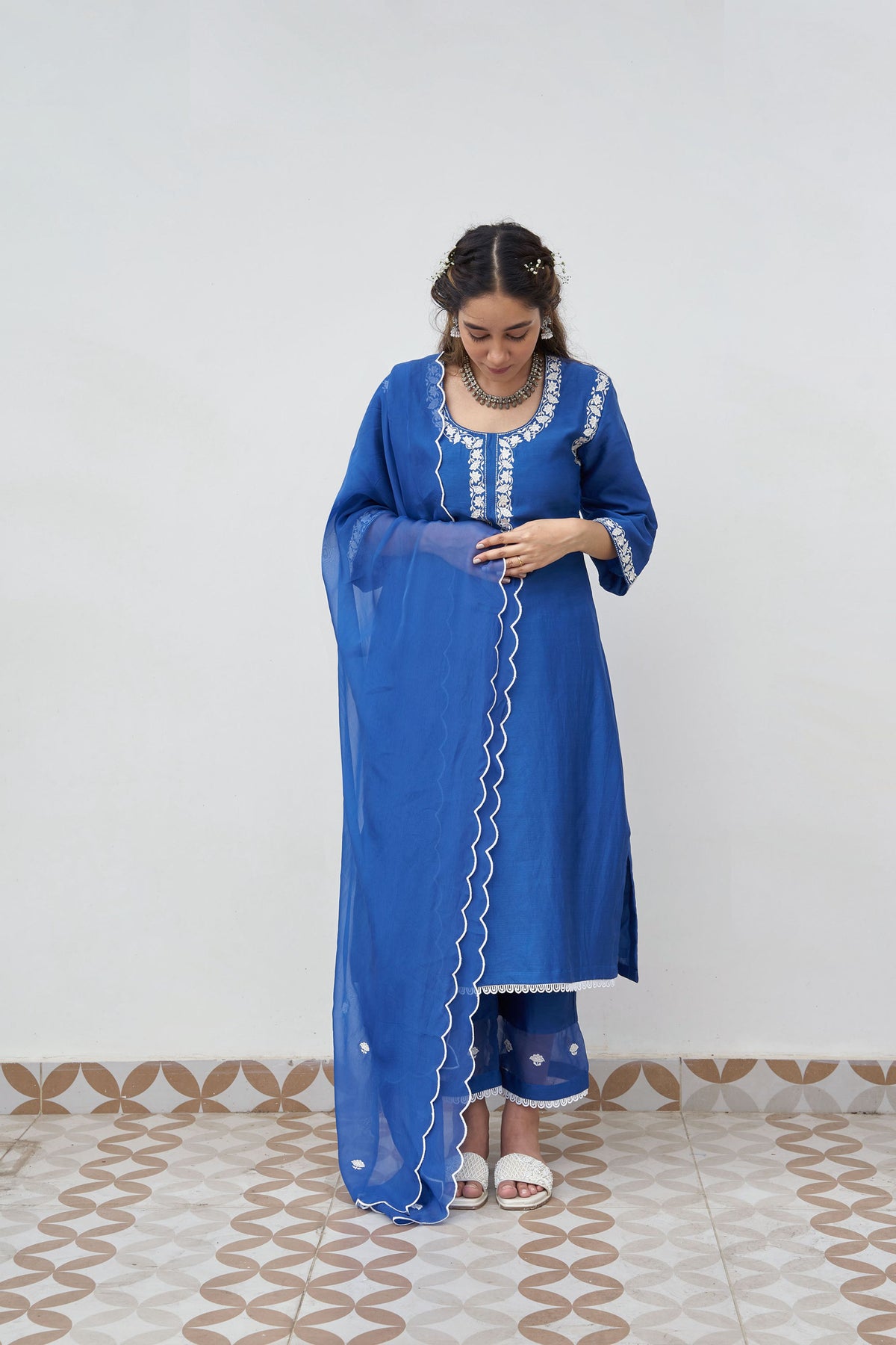 Royal blue chanderi kurta set