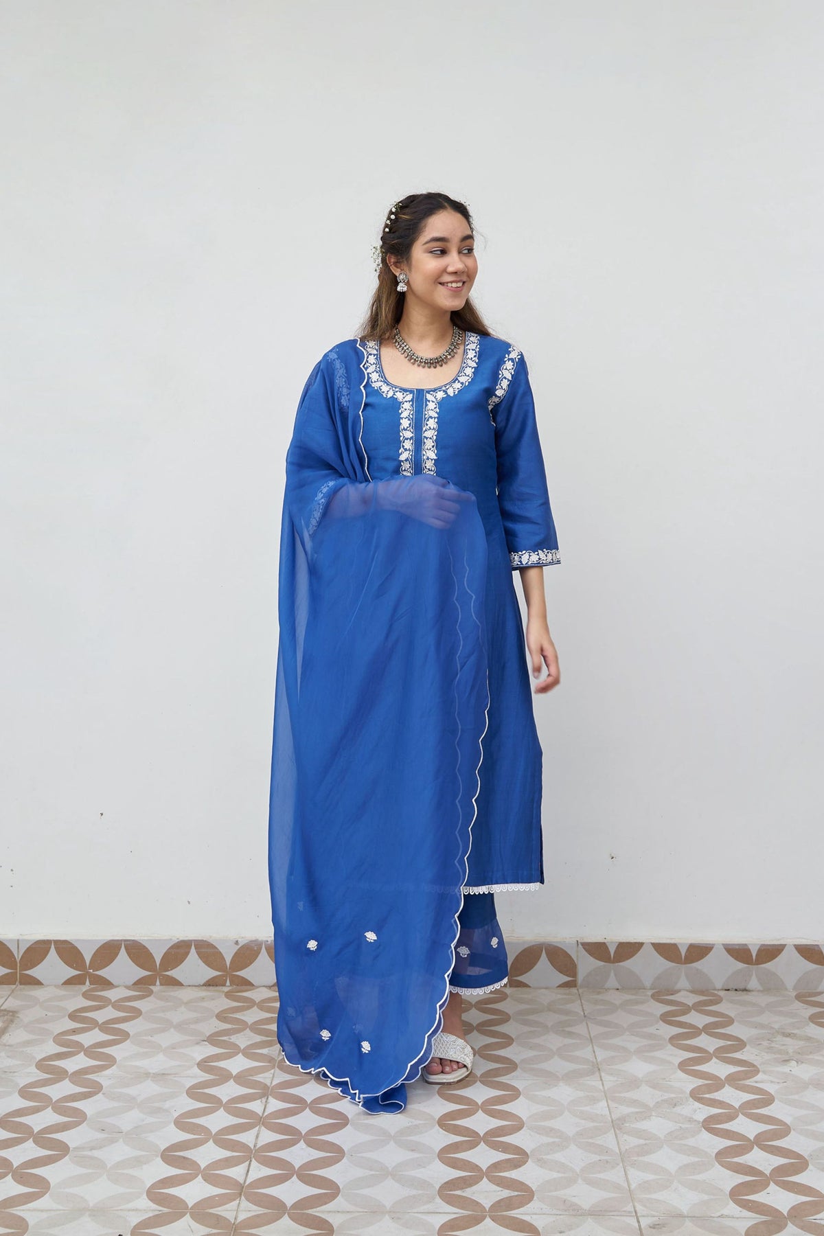 Royal blue chanderi kurta set