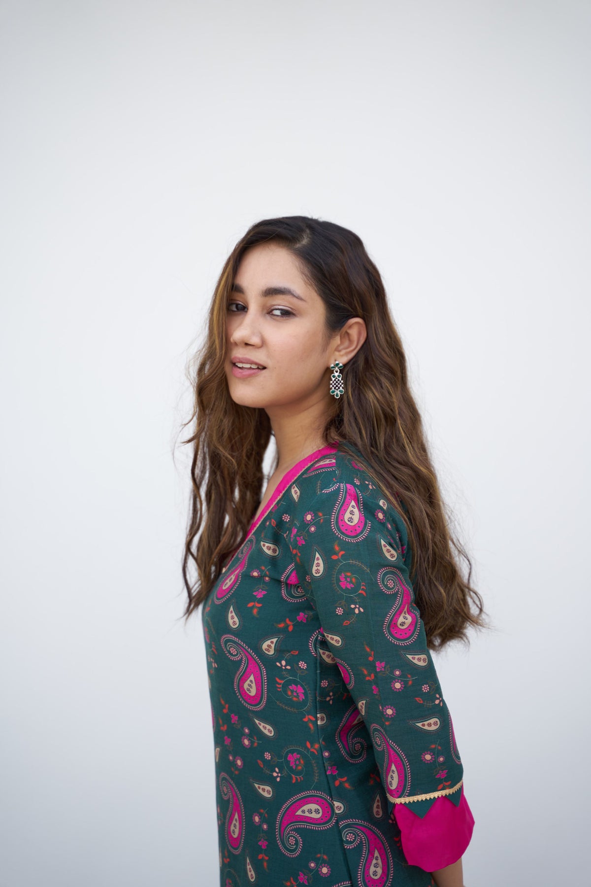 Midnight green printed kurta set