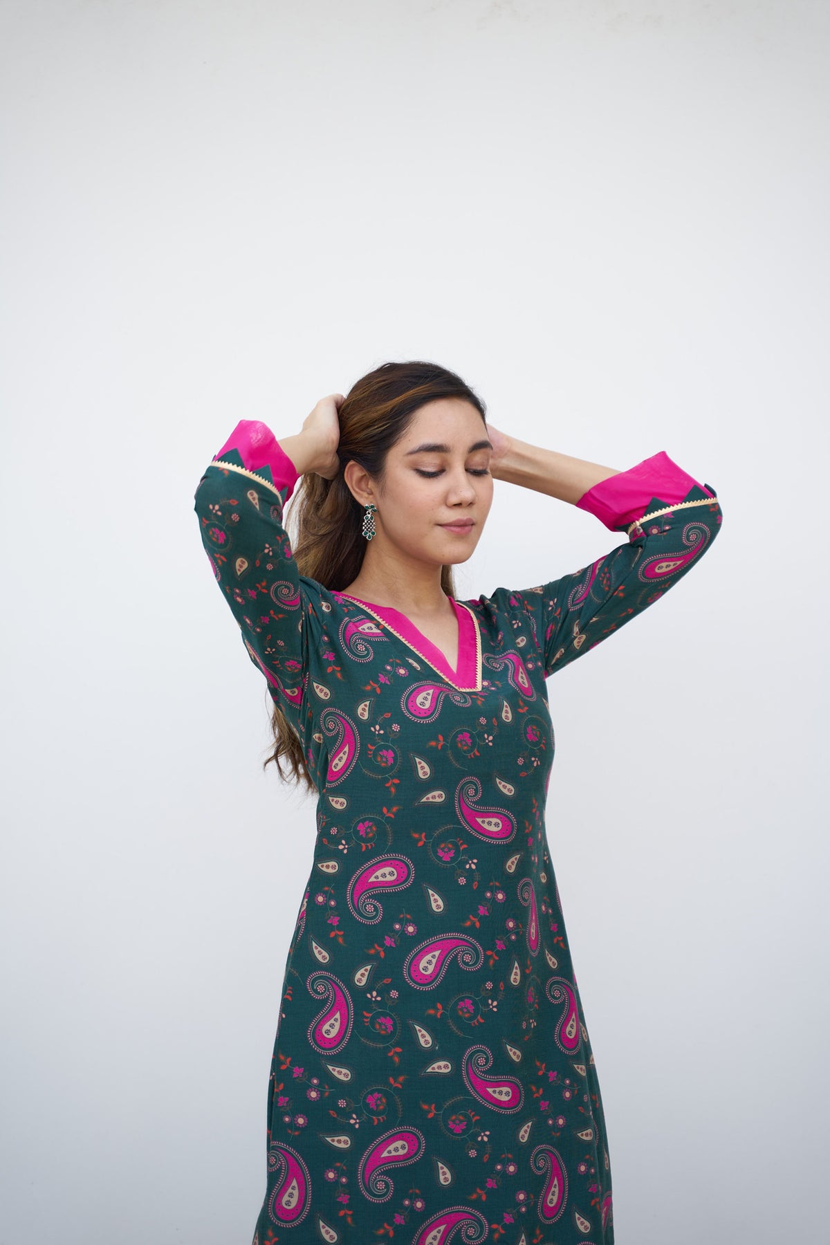 Midnight green printed kurta set