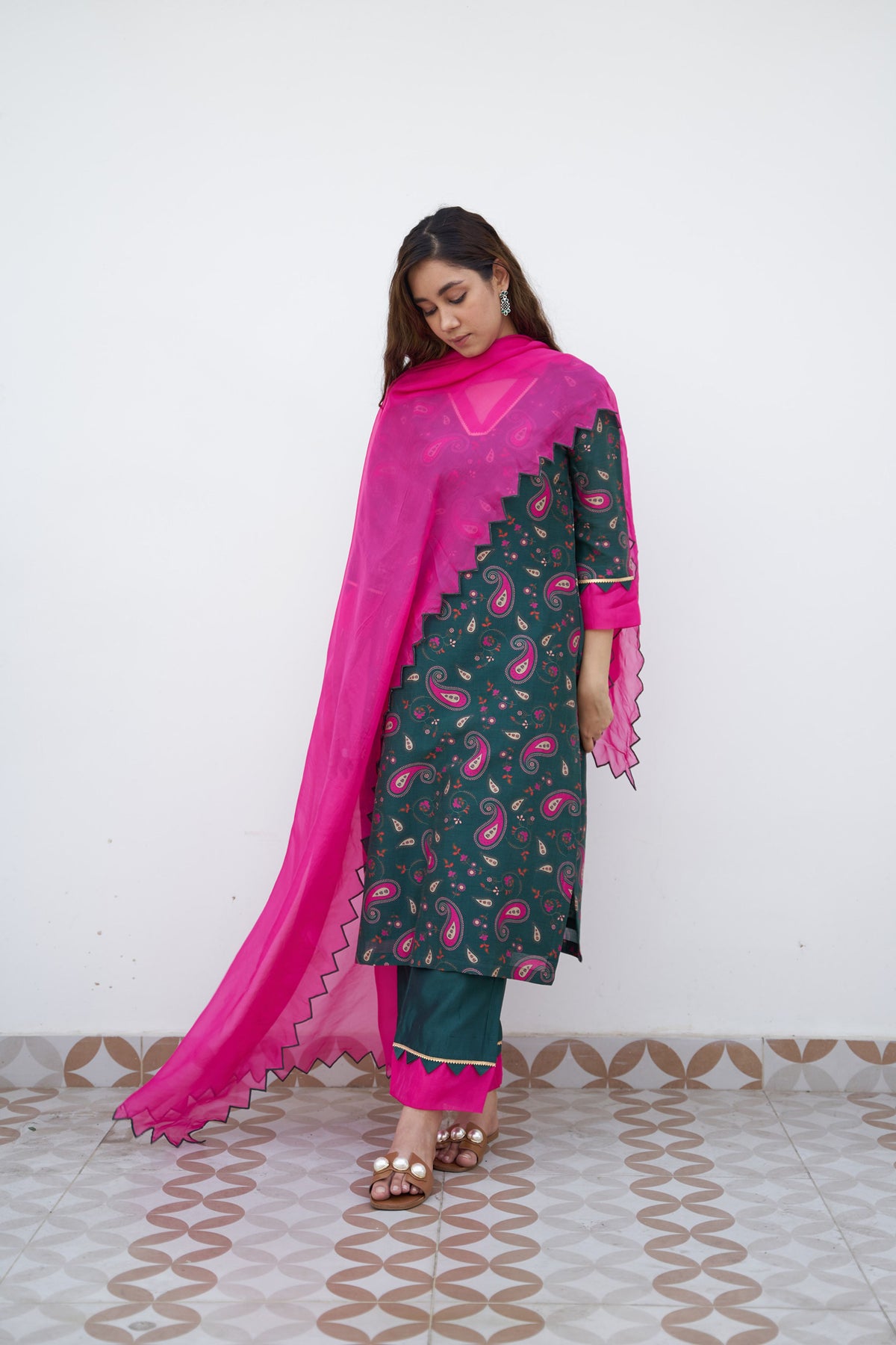Midnight green printed kurta set