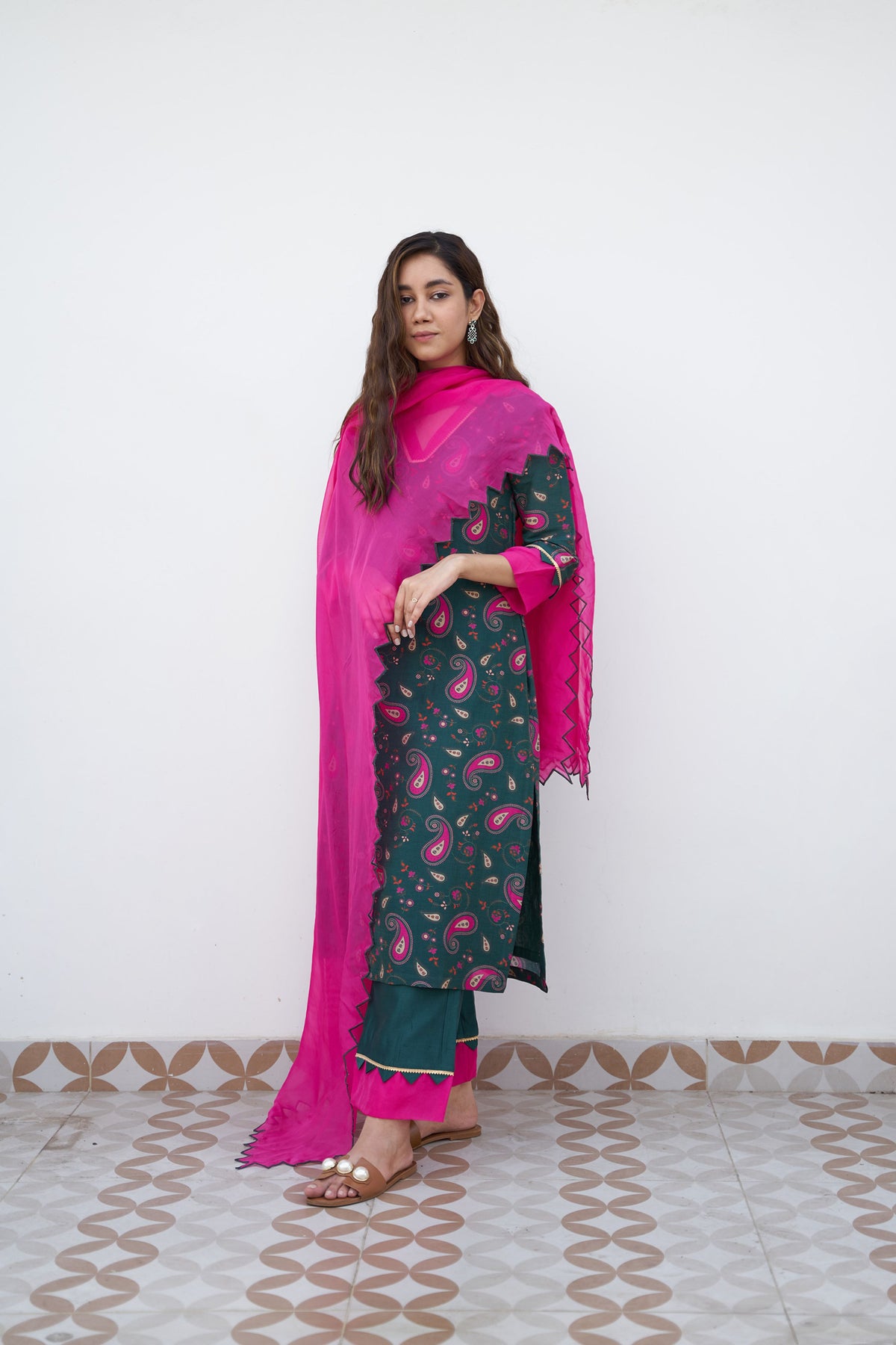 Midnight green printed kurta set
