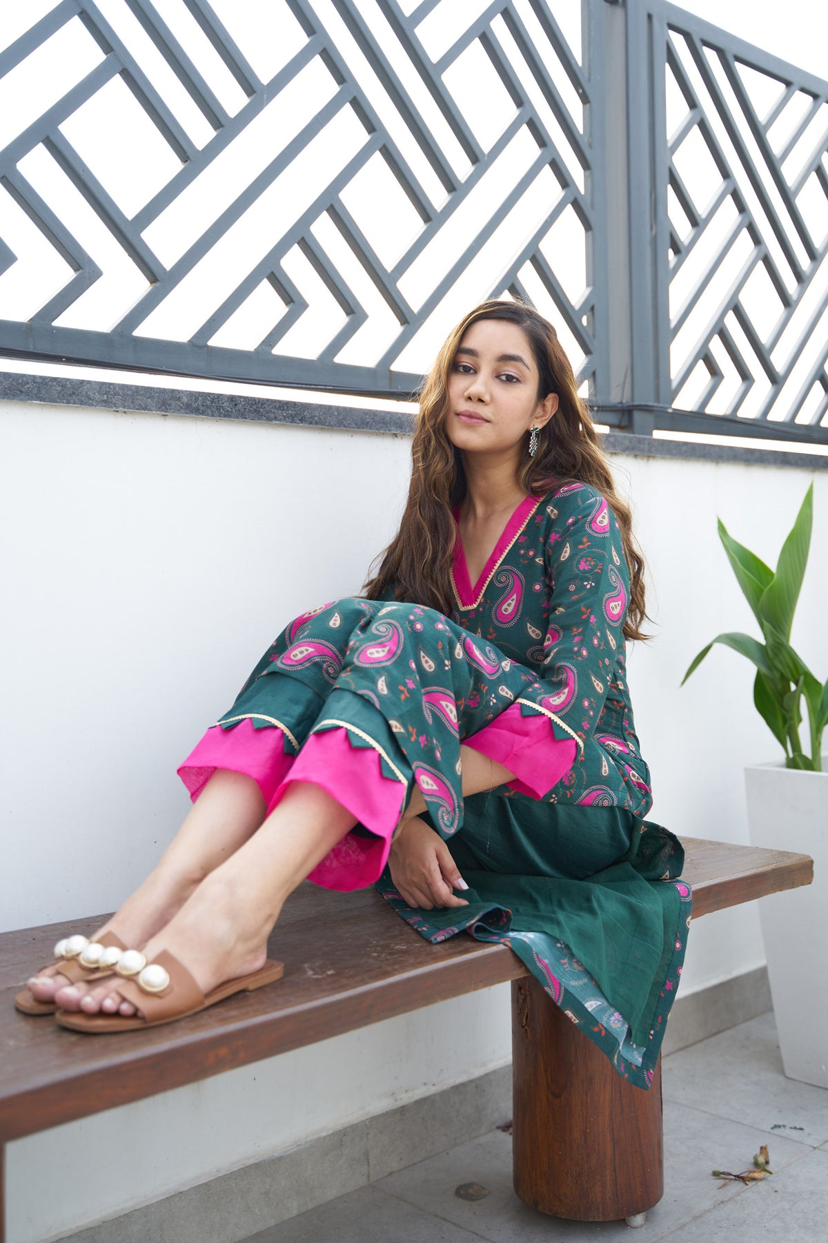 Midnight green printed kurta set