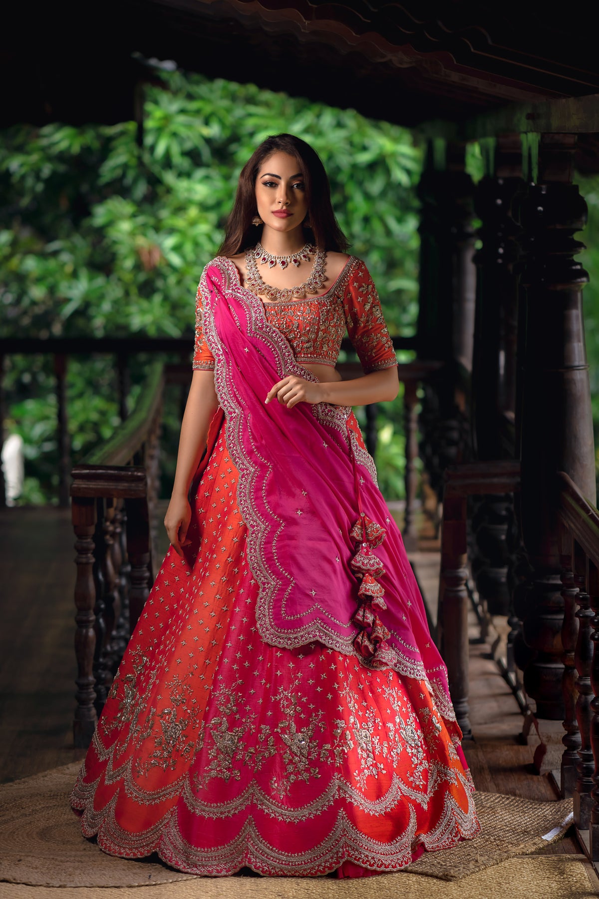 Raw silk embroidered lehenga set