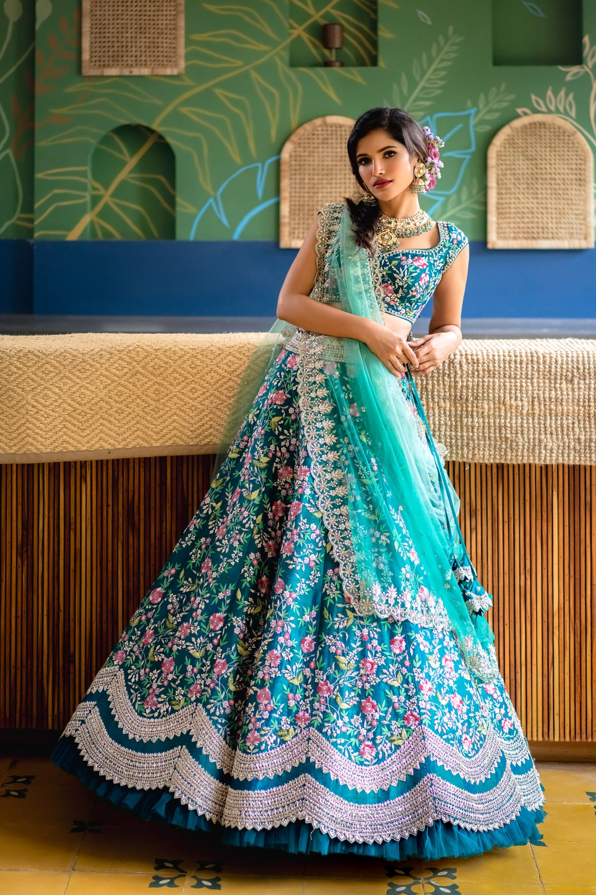 Emerald threadwork lehenga set