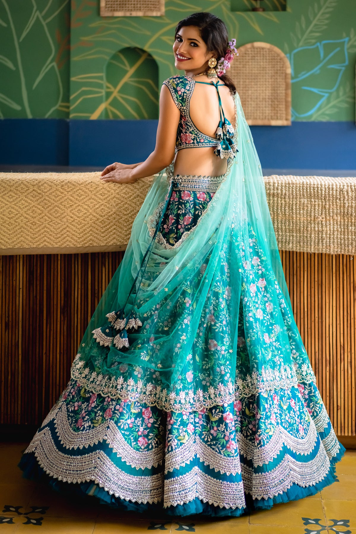 Emerald threadwork lehenga set