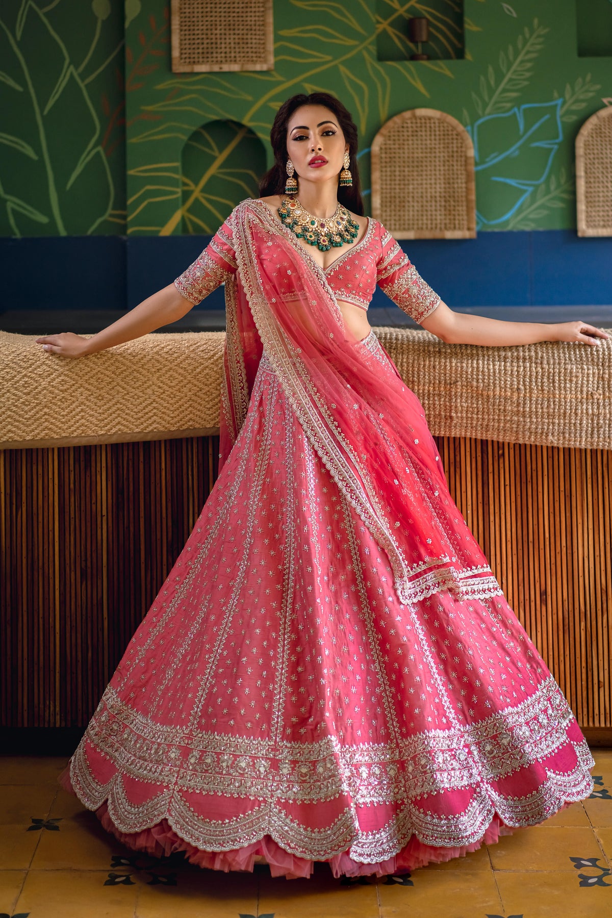 Cherry &amp; Pink embroidered lehenga set