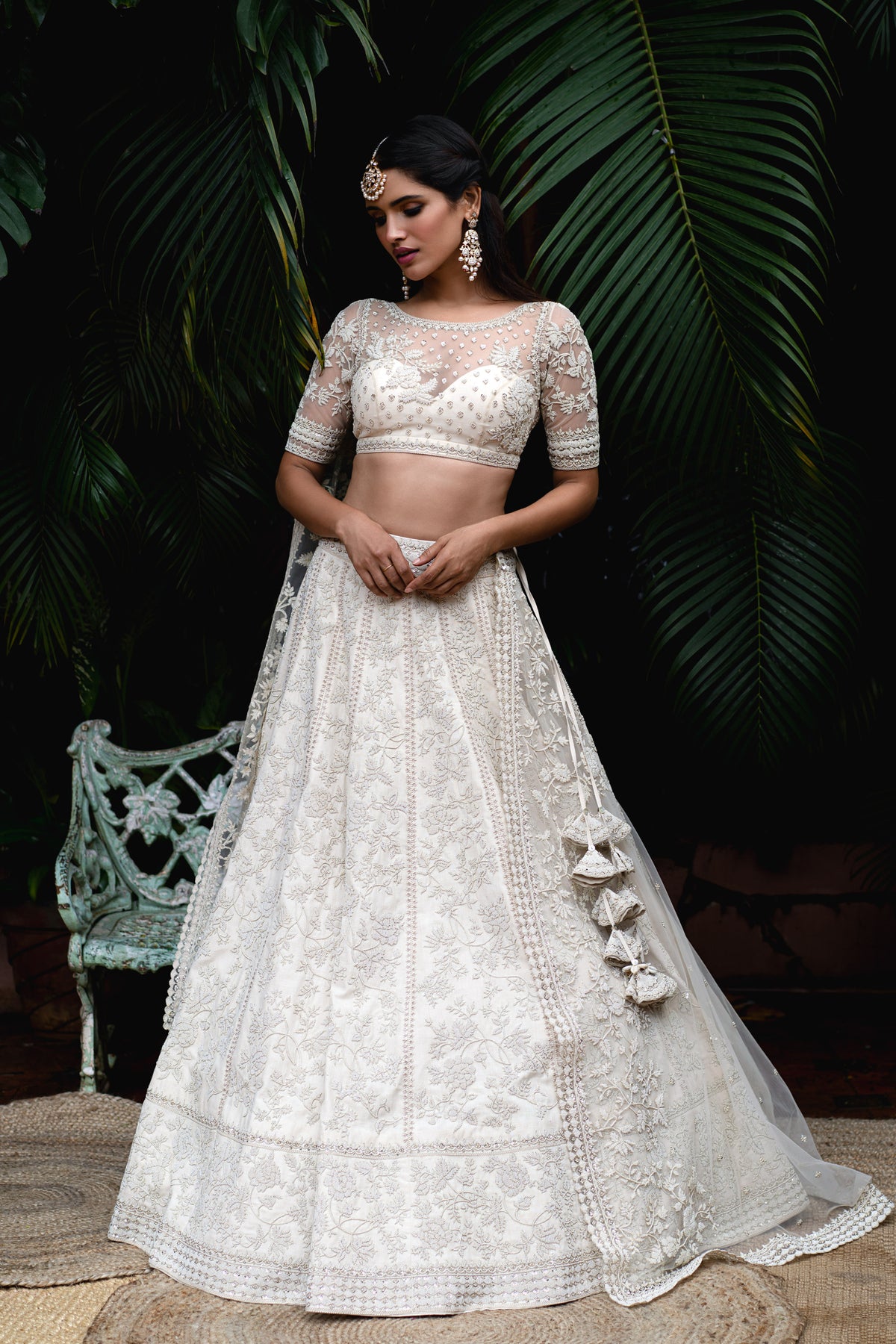 Ivory embroidered lehenga set