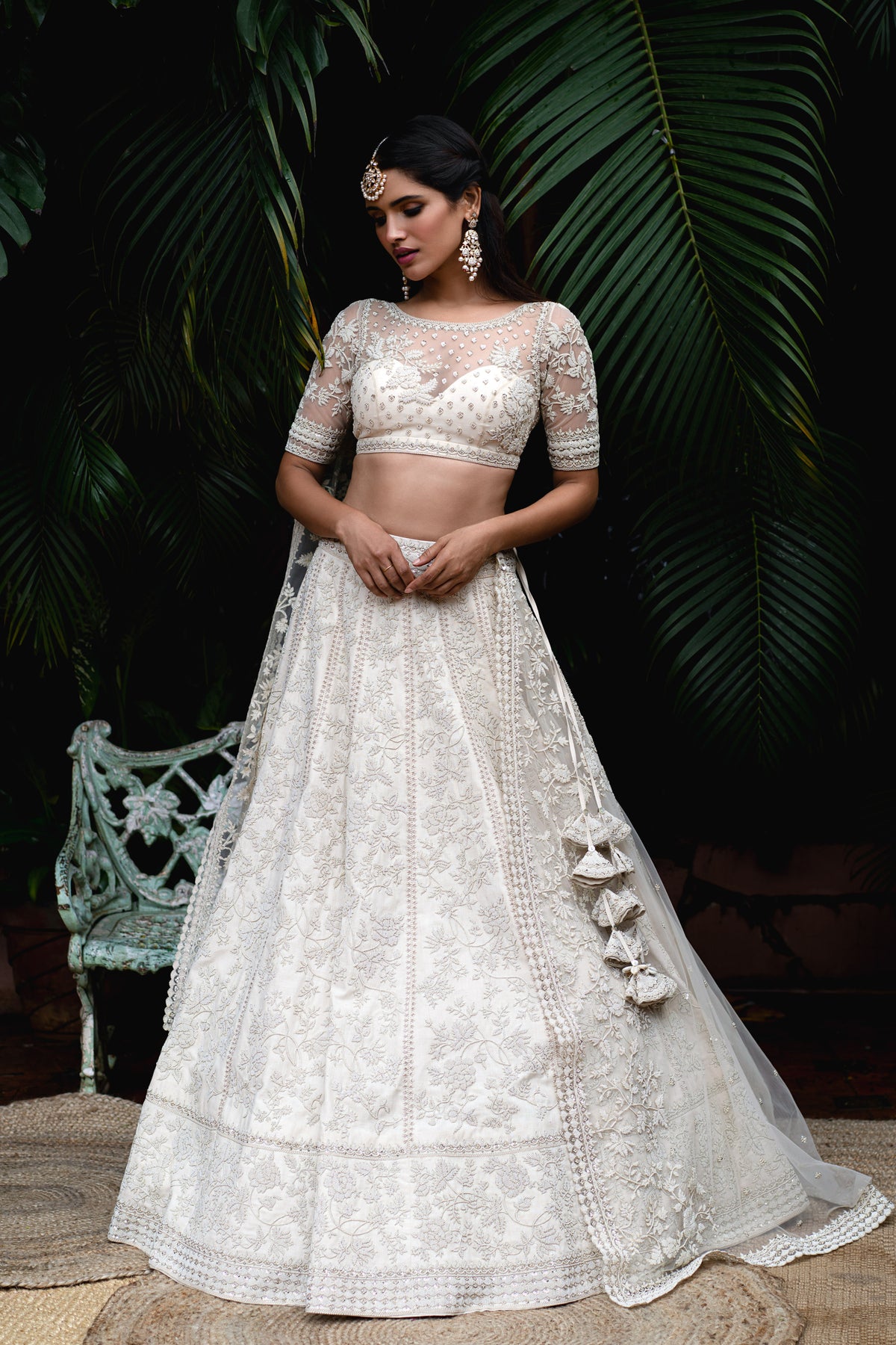 Ivory embroidered lehenga set