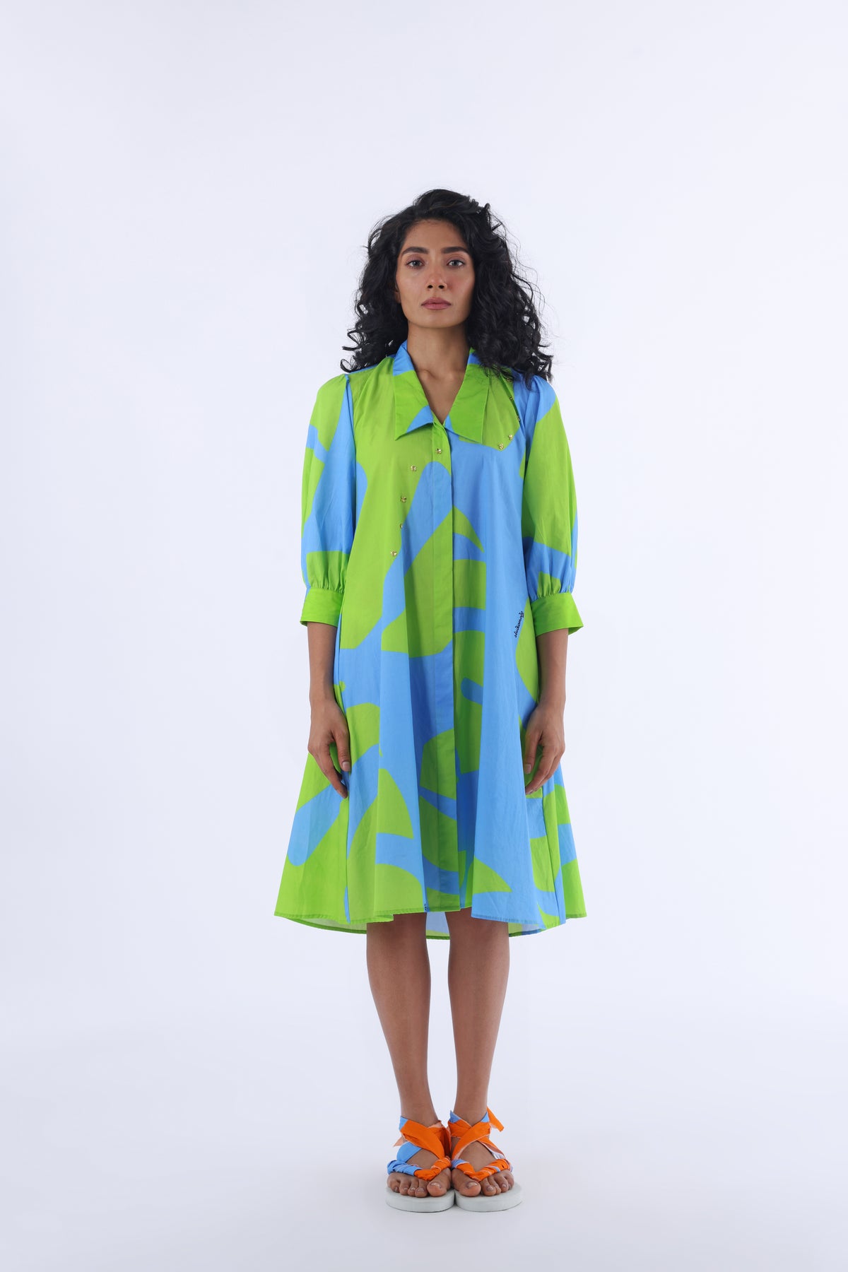 Blue Monstera A-line Dress