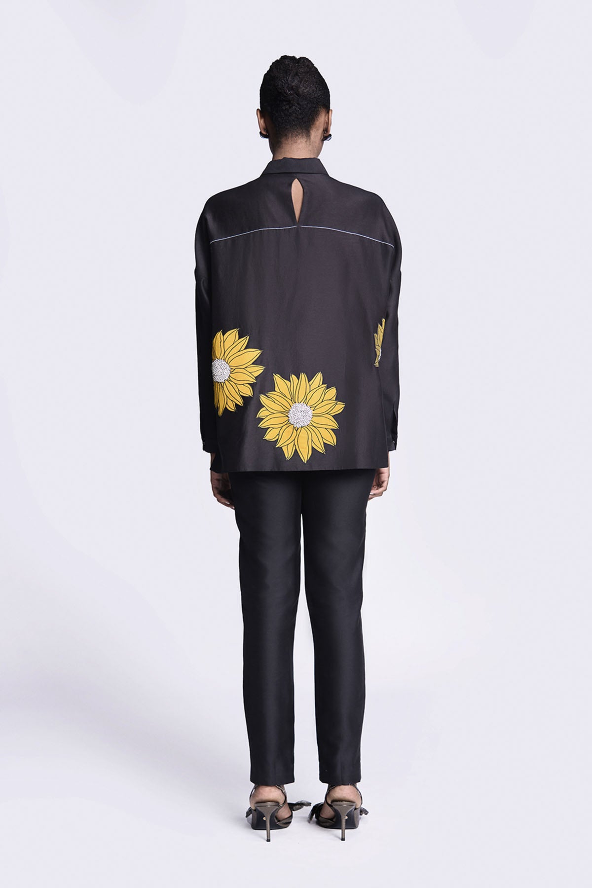 Sunflower Applique Boxy Shirt With Narrow  Pants