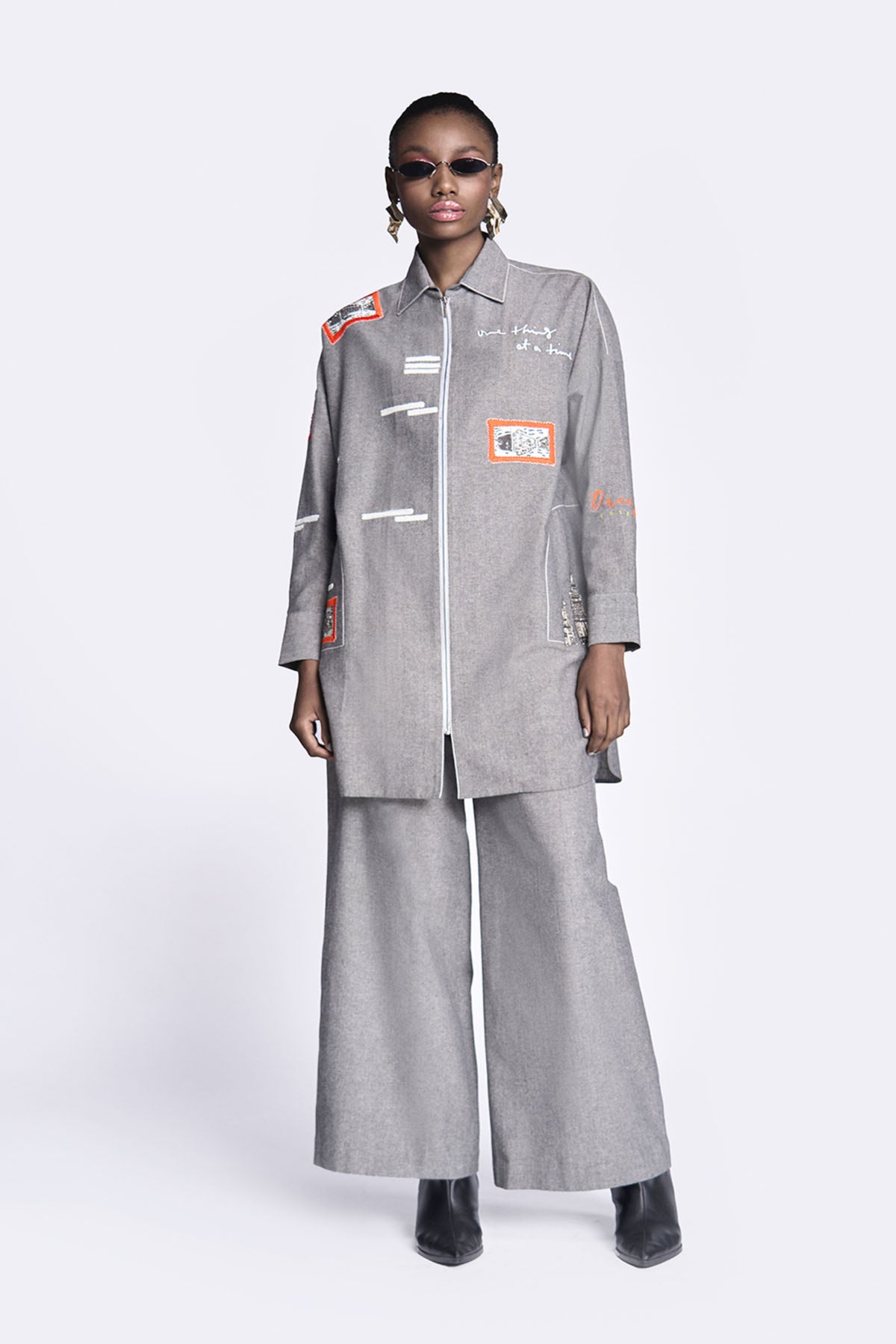 Fish Patch Overshirt With Flared Pants