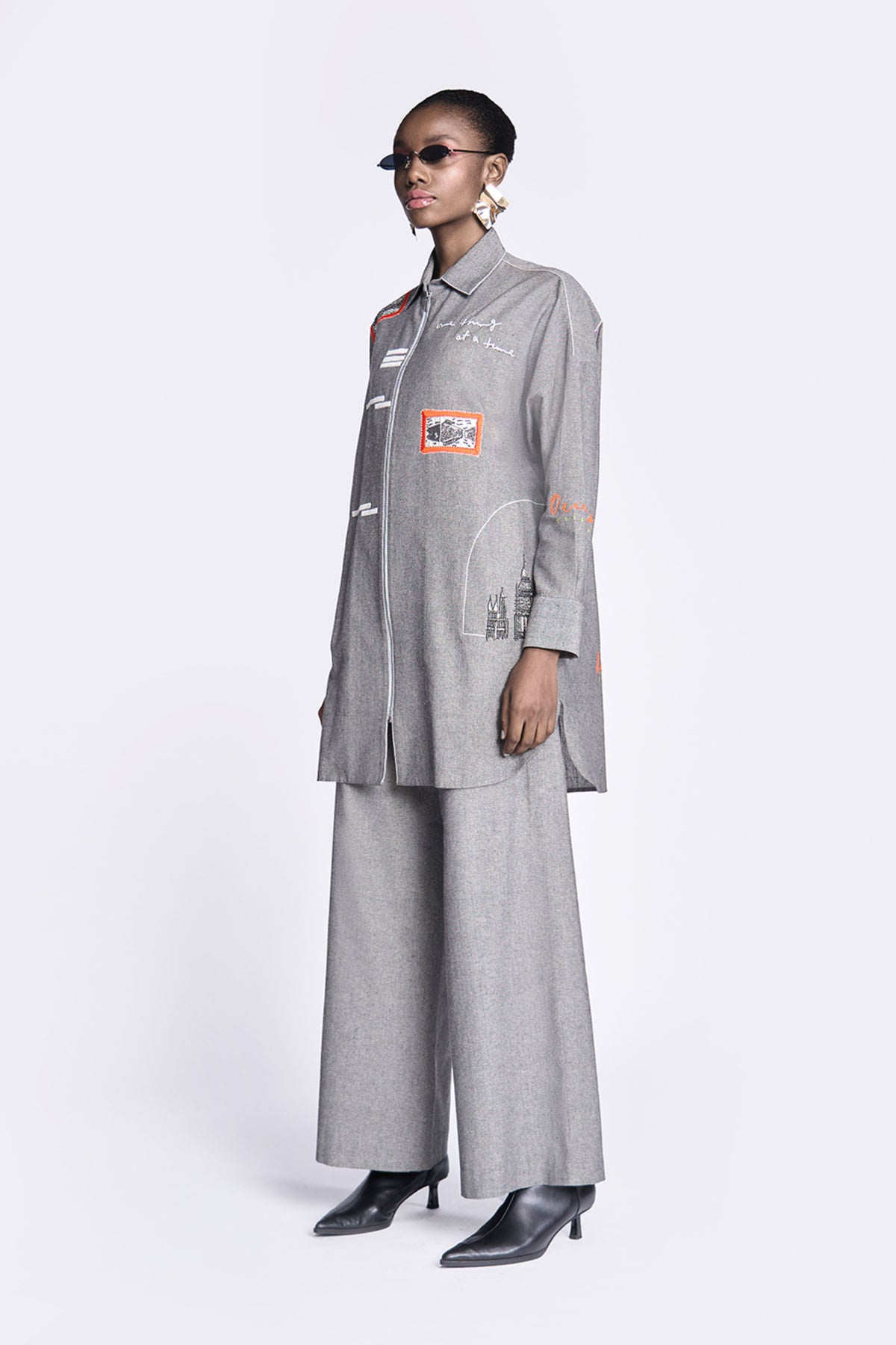 Fish Patch Overshirt With Flared Pants