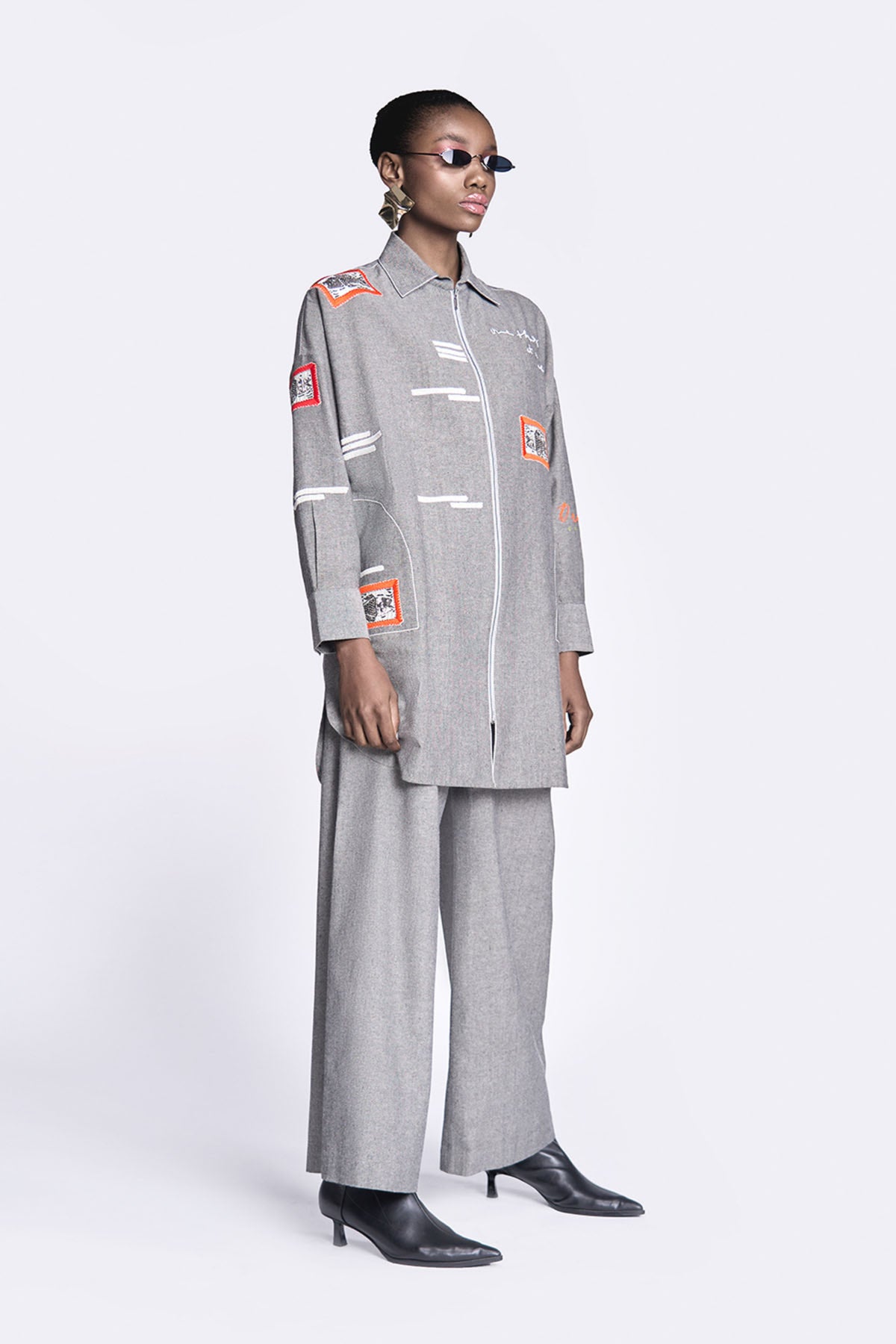 Fish Patch Overshirt With Flared Pants