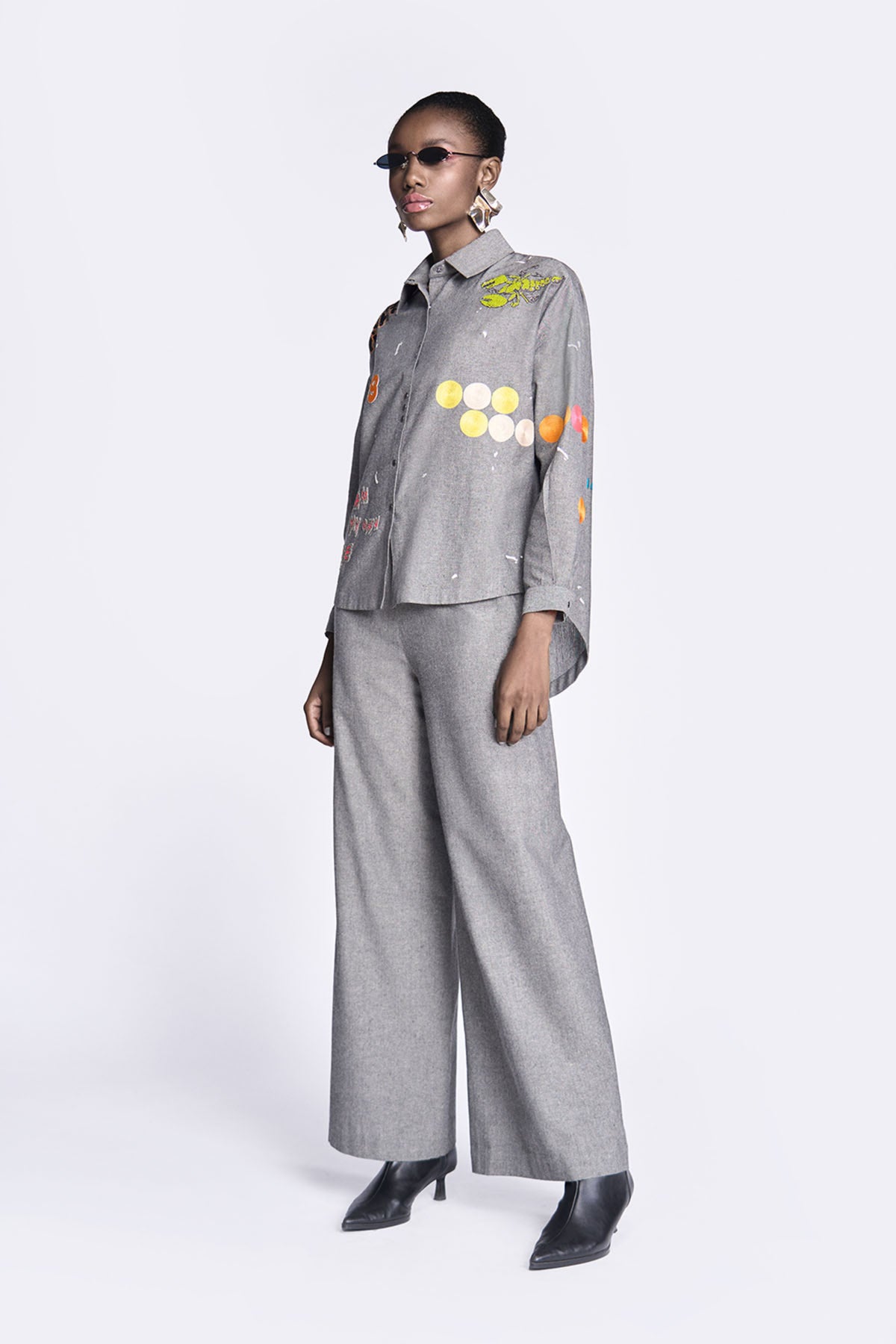 Circles And Crab Drop Flared Pants