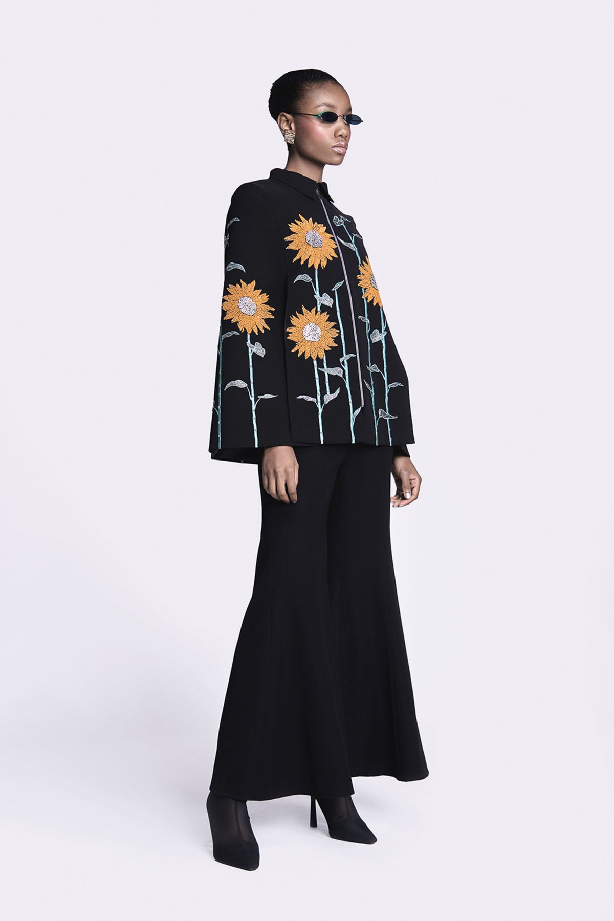 Sunflower Cape With Bell Bottom Pants