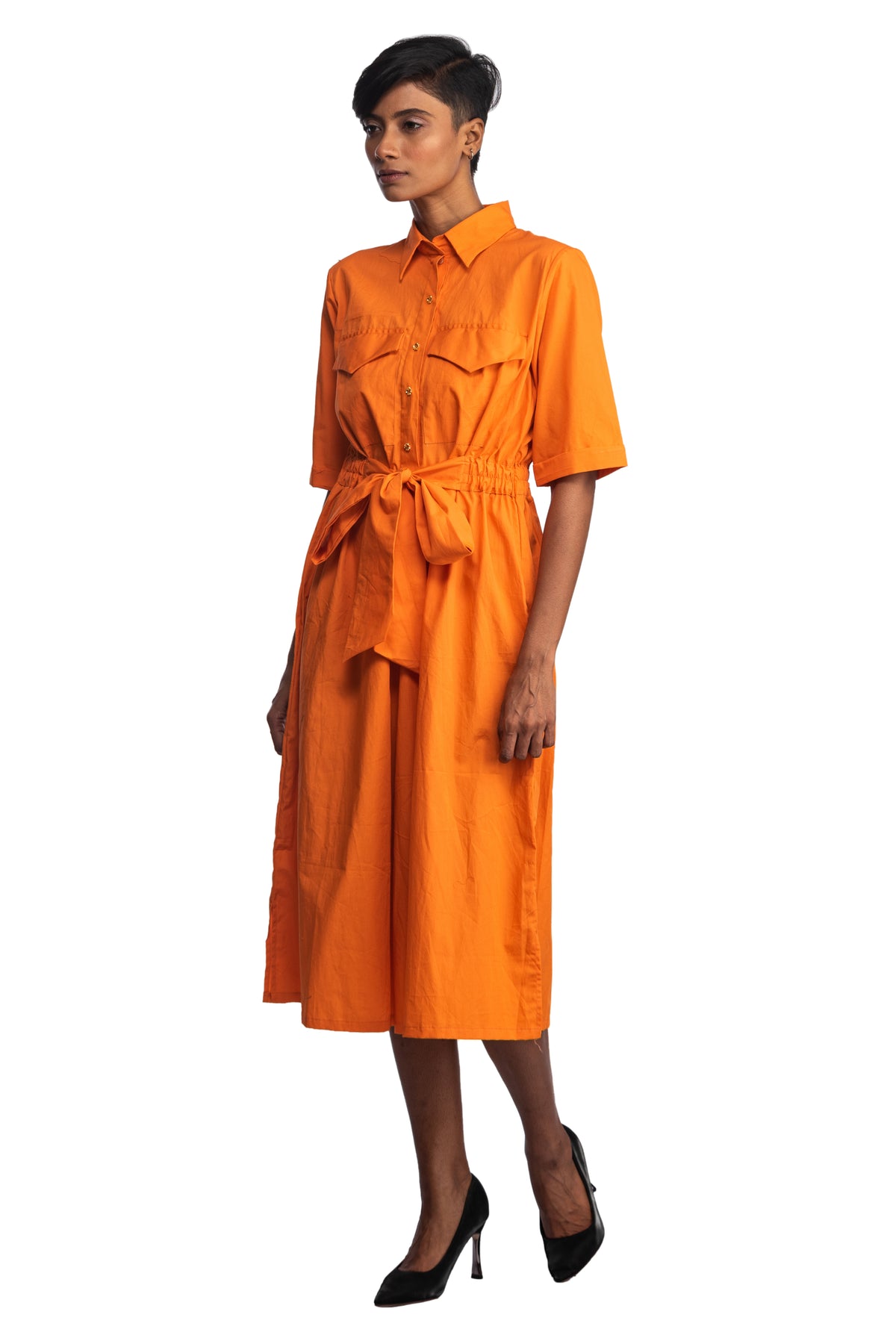 Orange equatorial tie jumpsuit