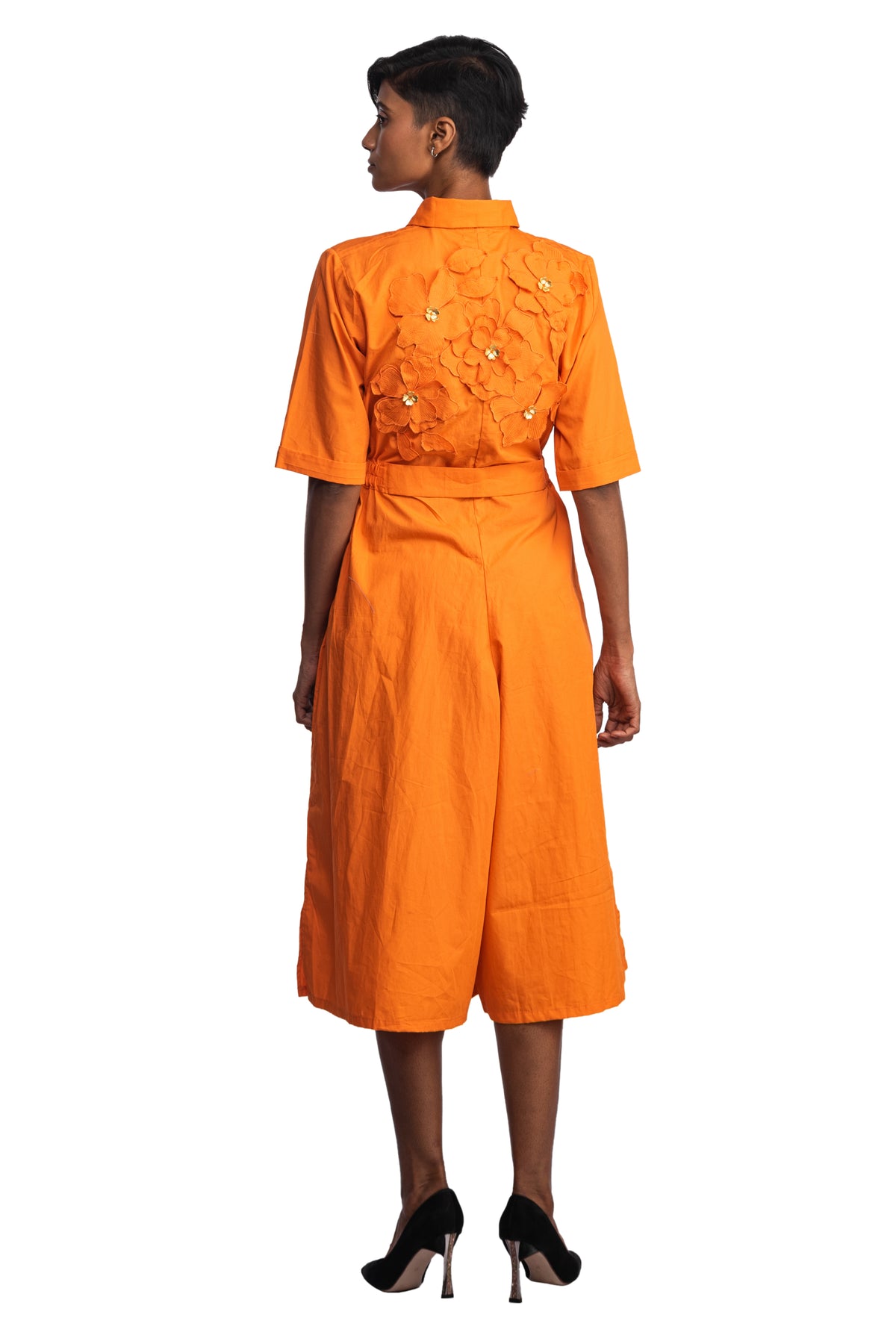 Orange equatorial tie jumpsuit