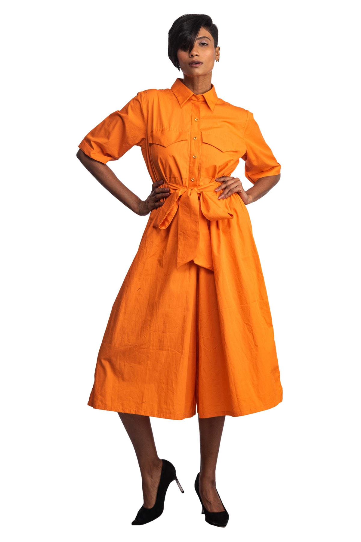 Orange equatorial tie jumpsuit