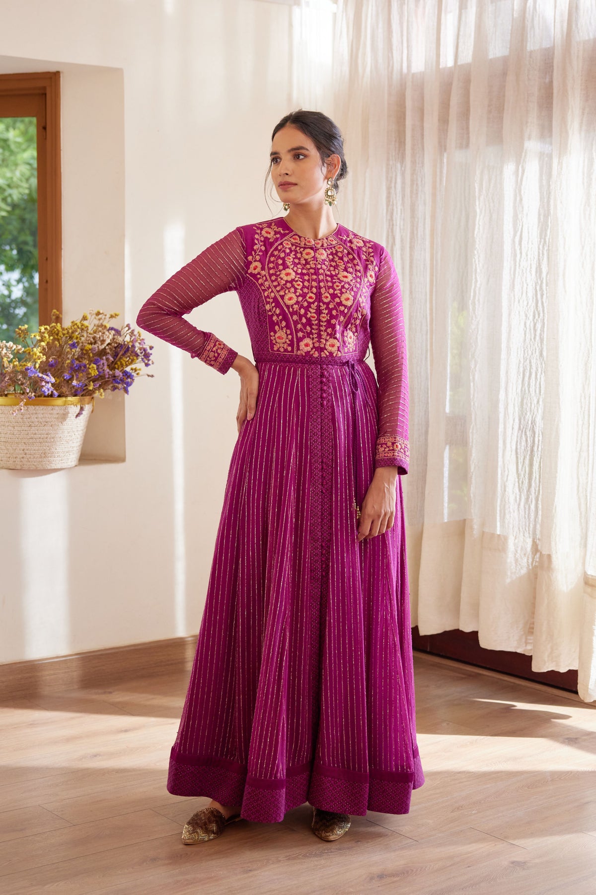 Wine Anarkali Set