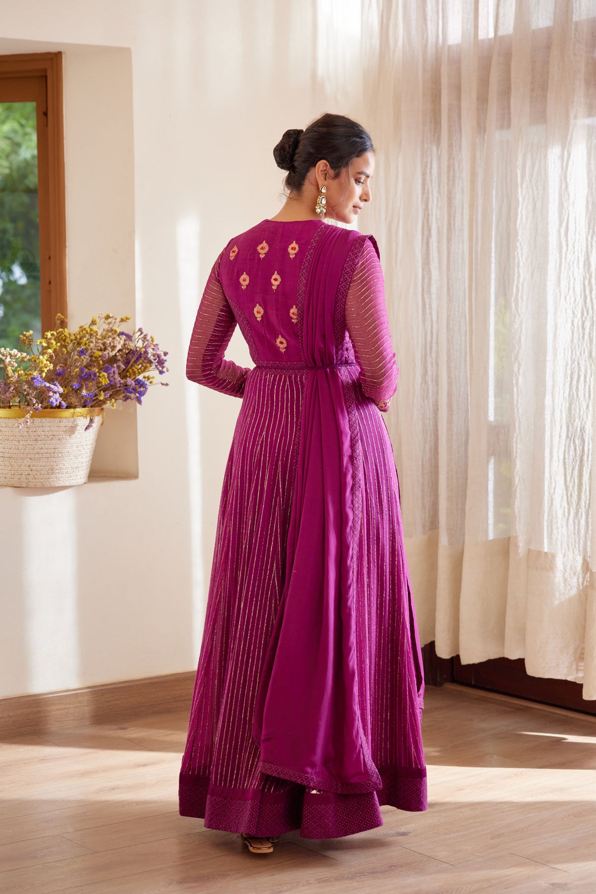 Wine Anarkali Set