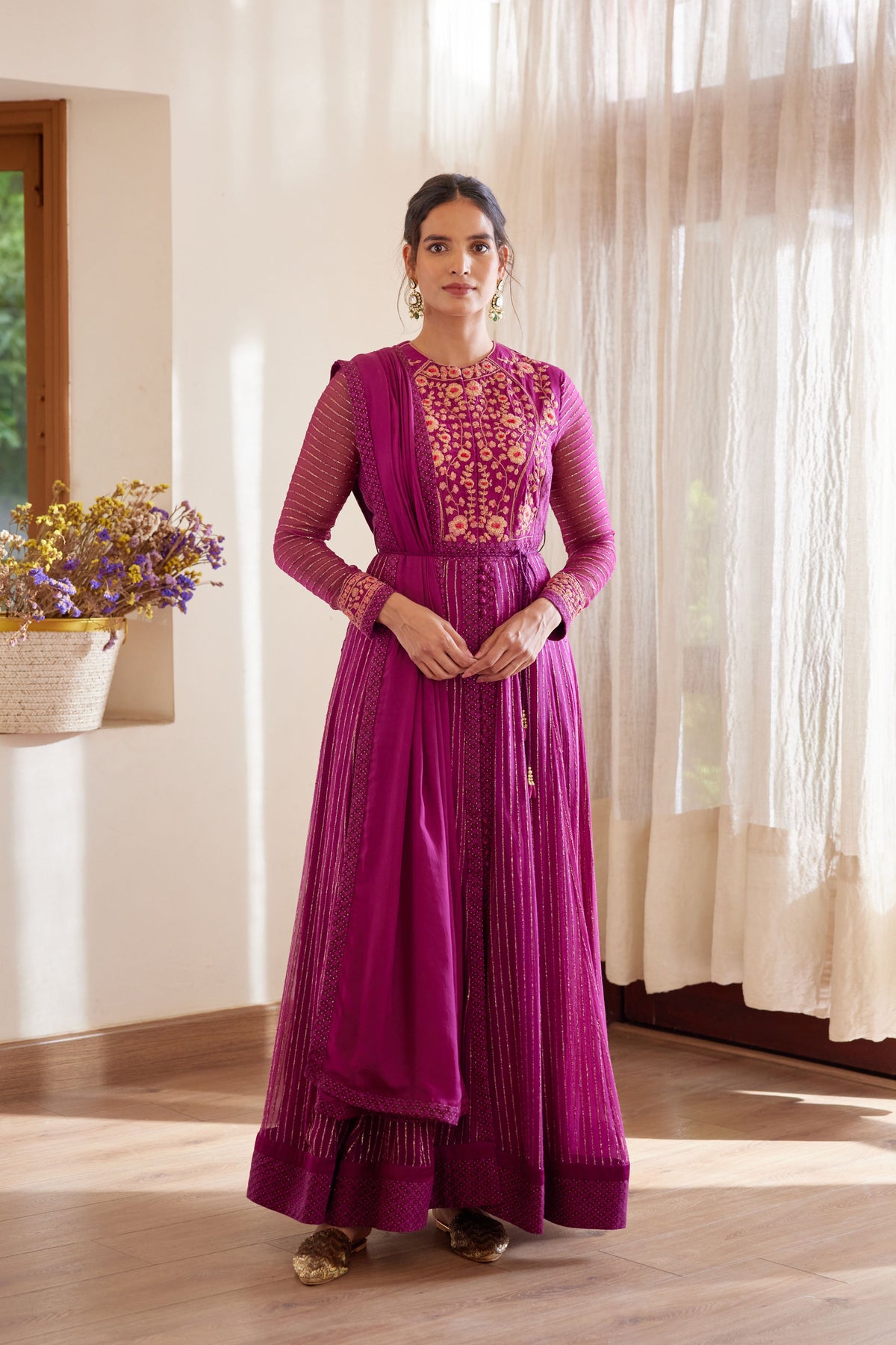 Wine Anarkali Set