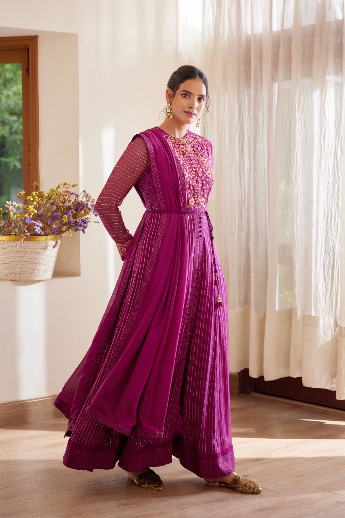 Wine Anarkali Set
