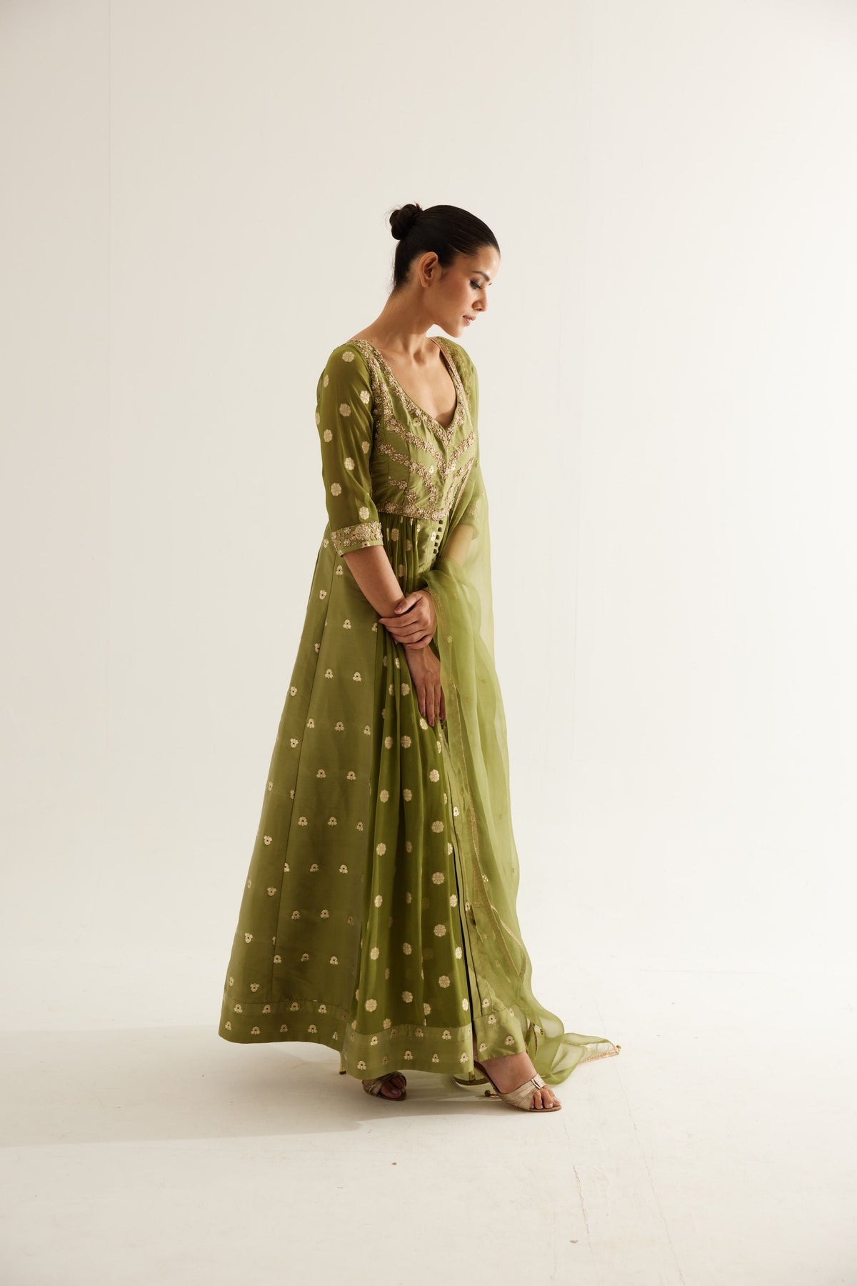 Olive Green Anarkali Set