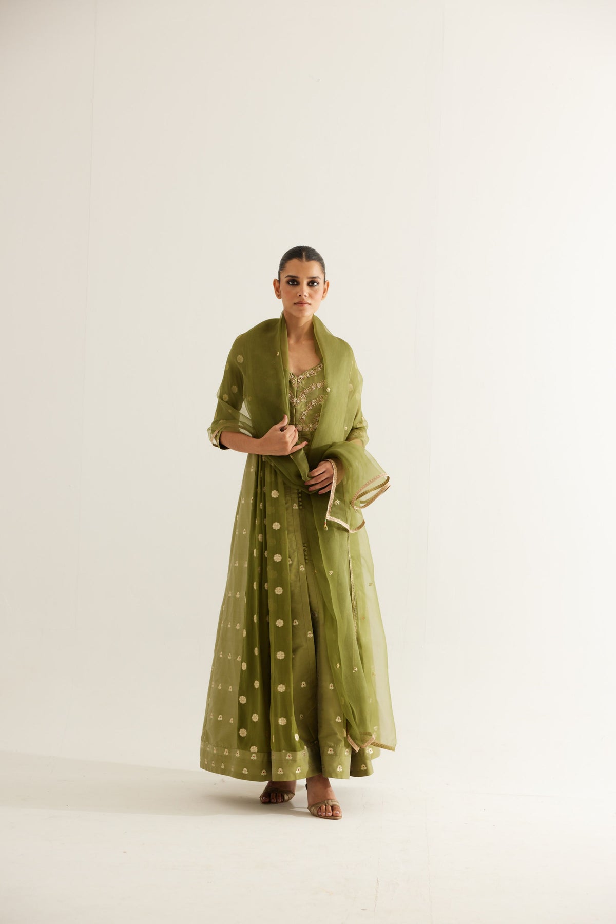 Olive Green Anarkali Set