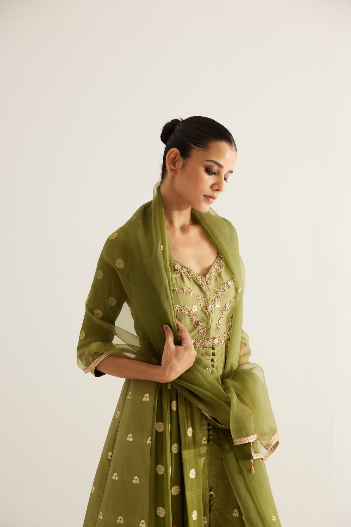 Olive Green Anarkali Set