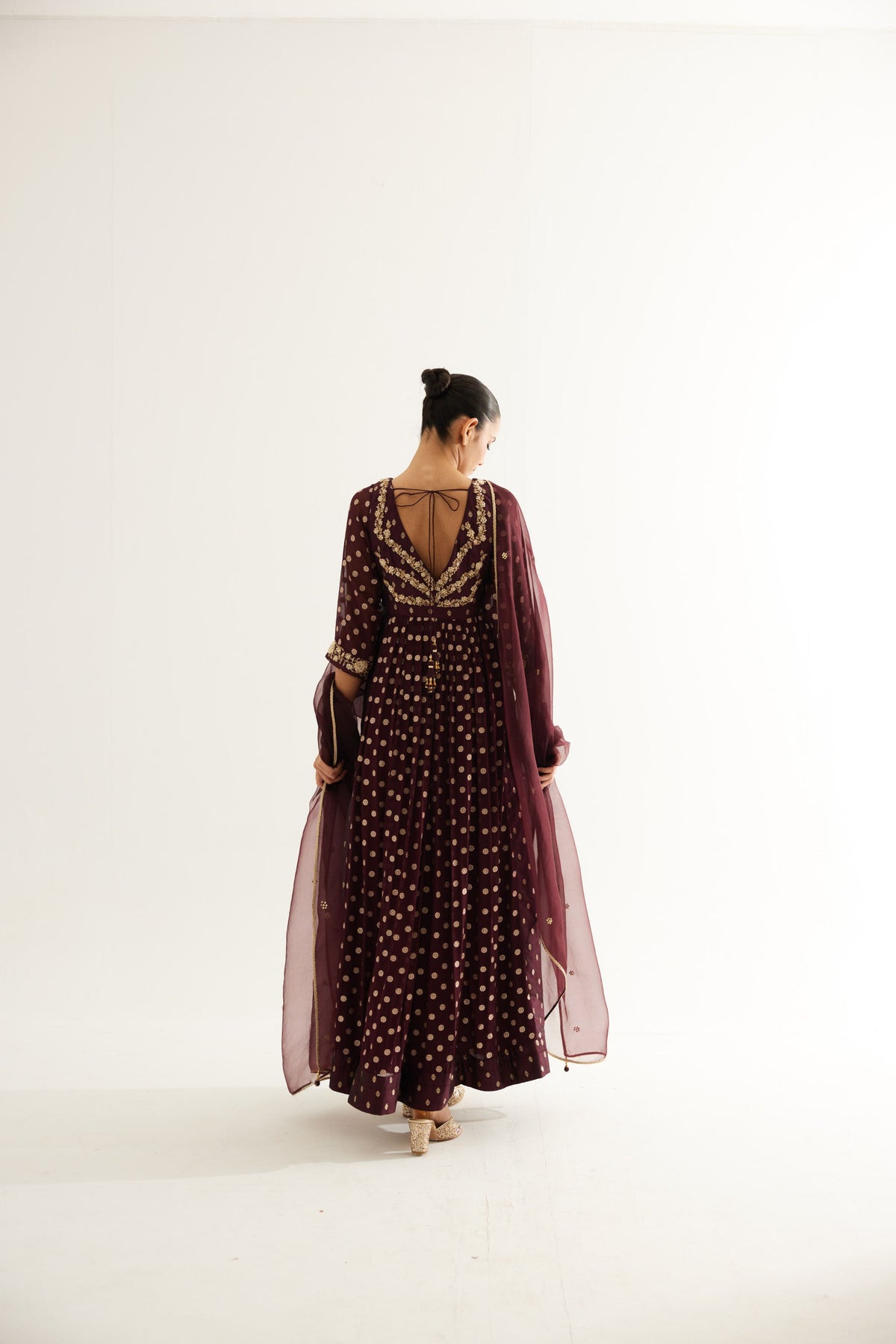 Wine Anarkali Set