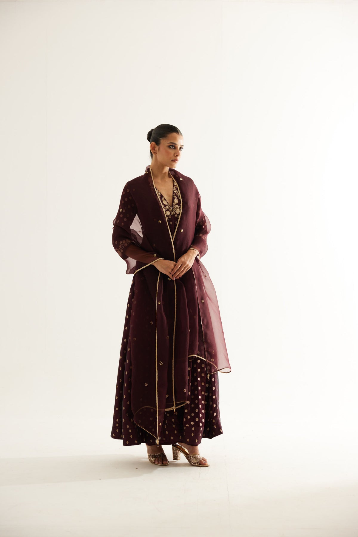 Wine Anarkali Set