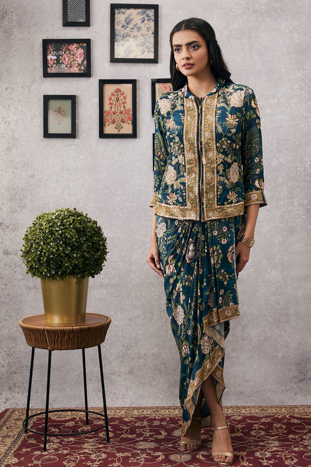 Mehr Printed Drape Dress With Jacket