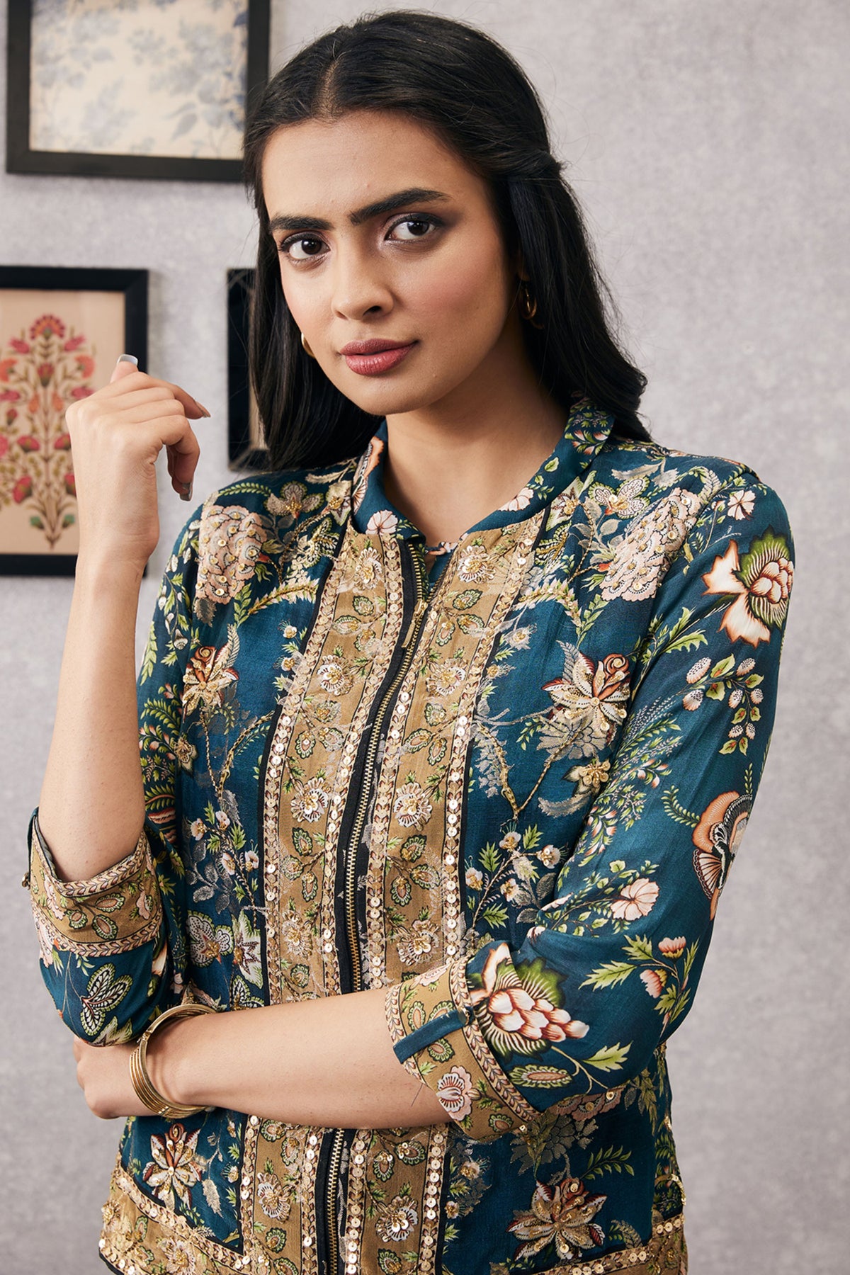 Mehr Printed Drape Dress With Jacket