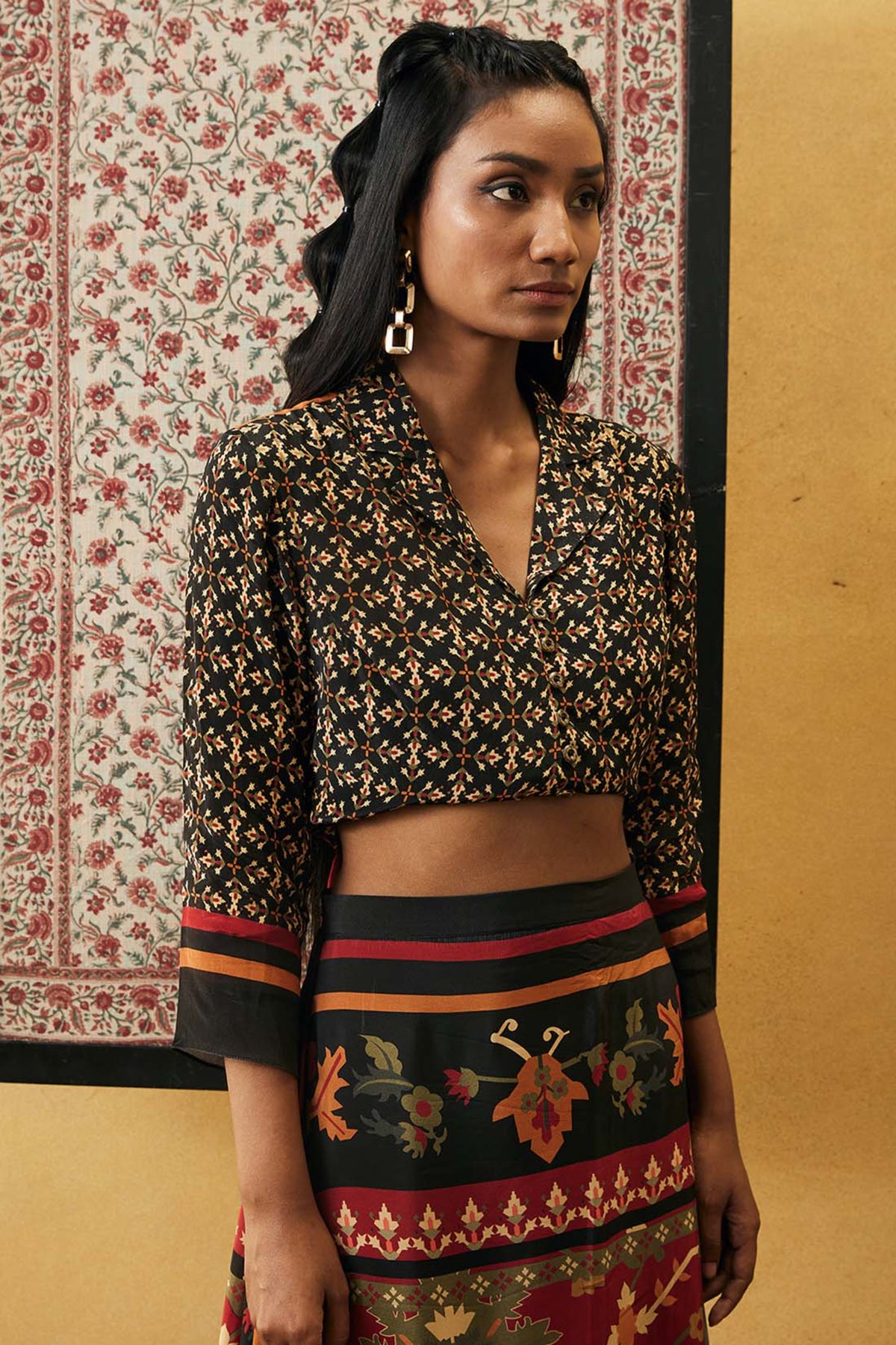 Zahra Printed Crop Shirt With Skirt